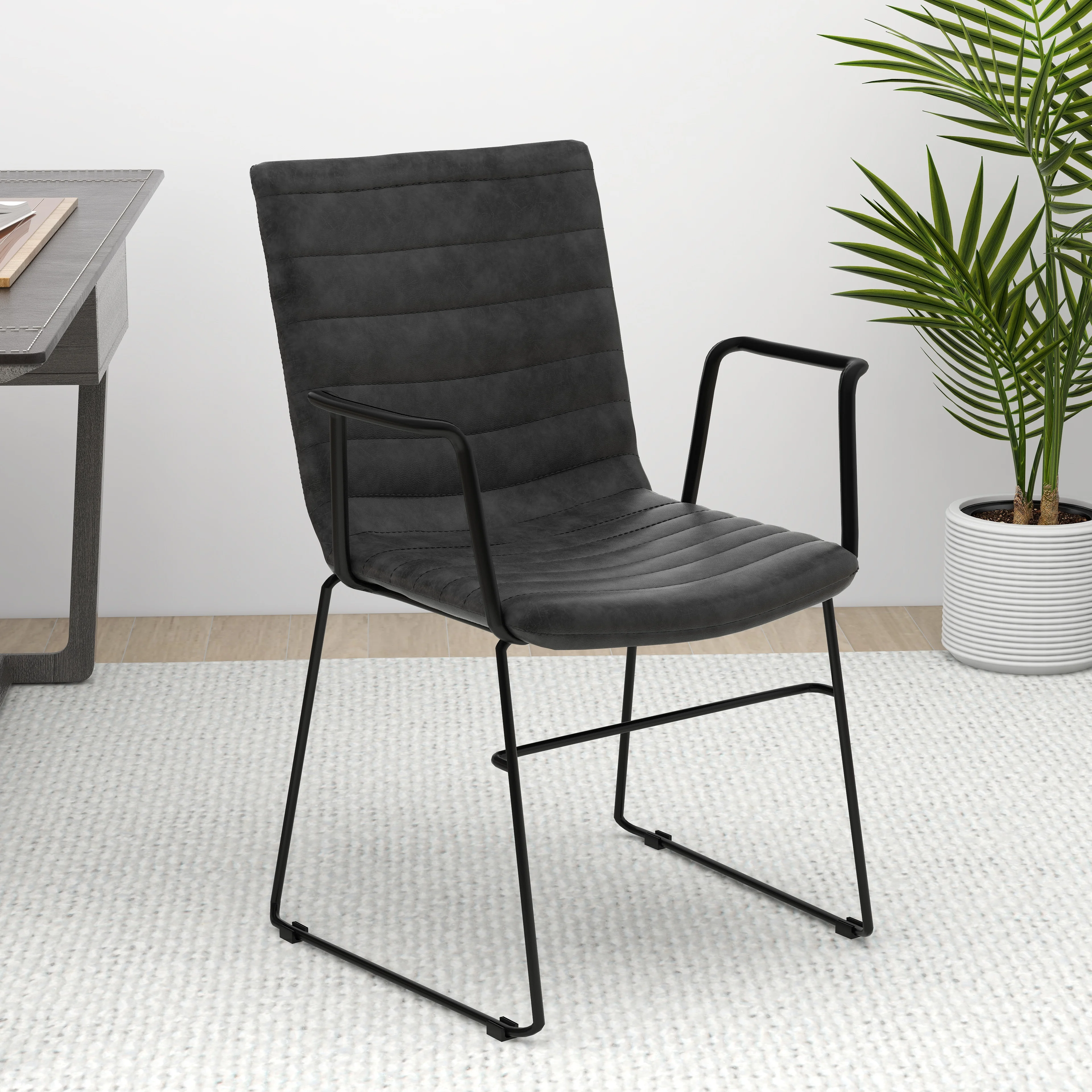 Zylar Series Office Guest Arm Chair in Charcoal Leather