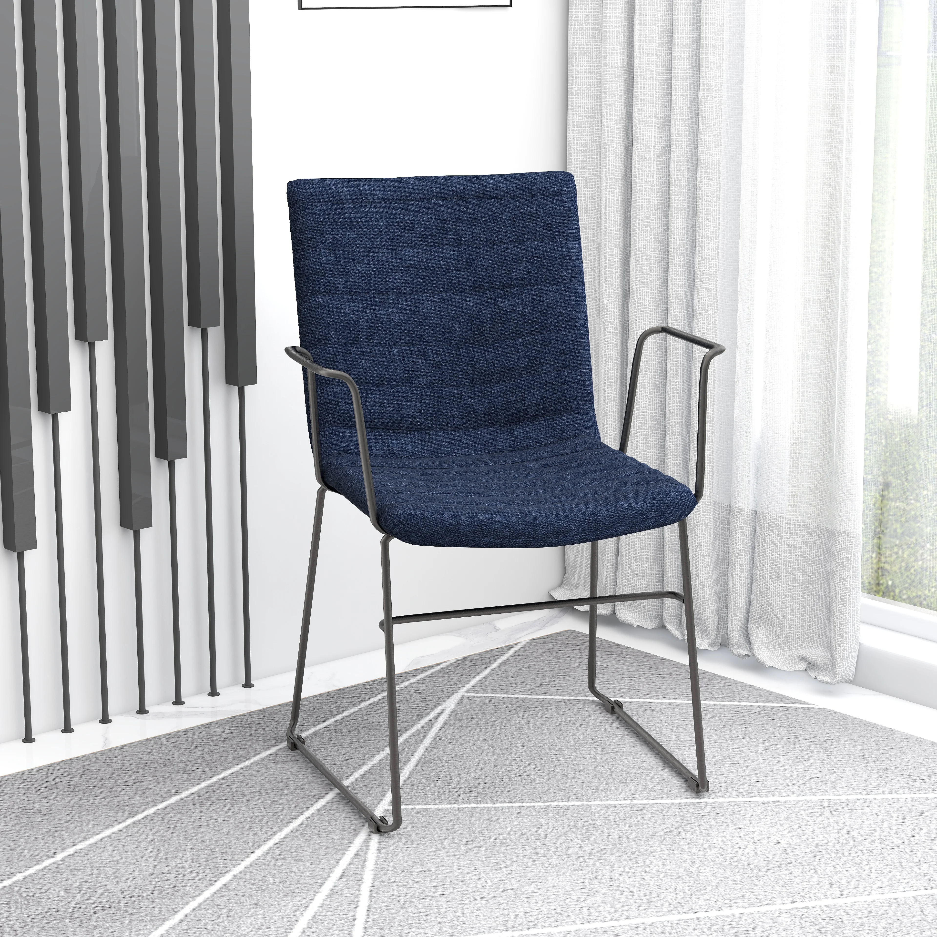 Zylar Series Office Guest Arm Chair in Dark Blue Fabric