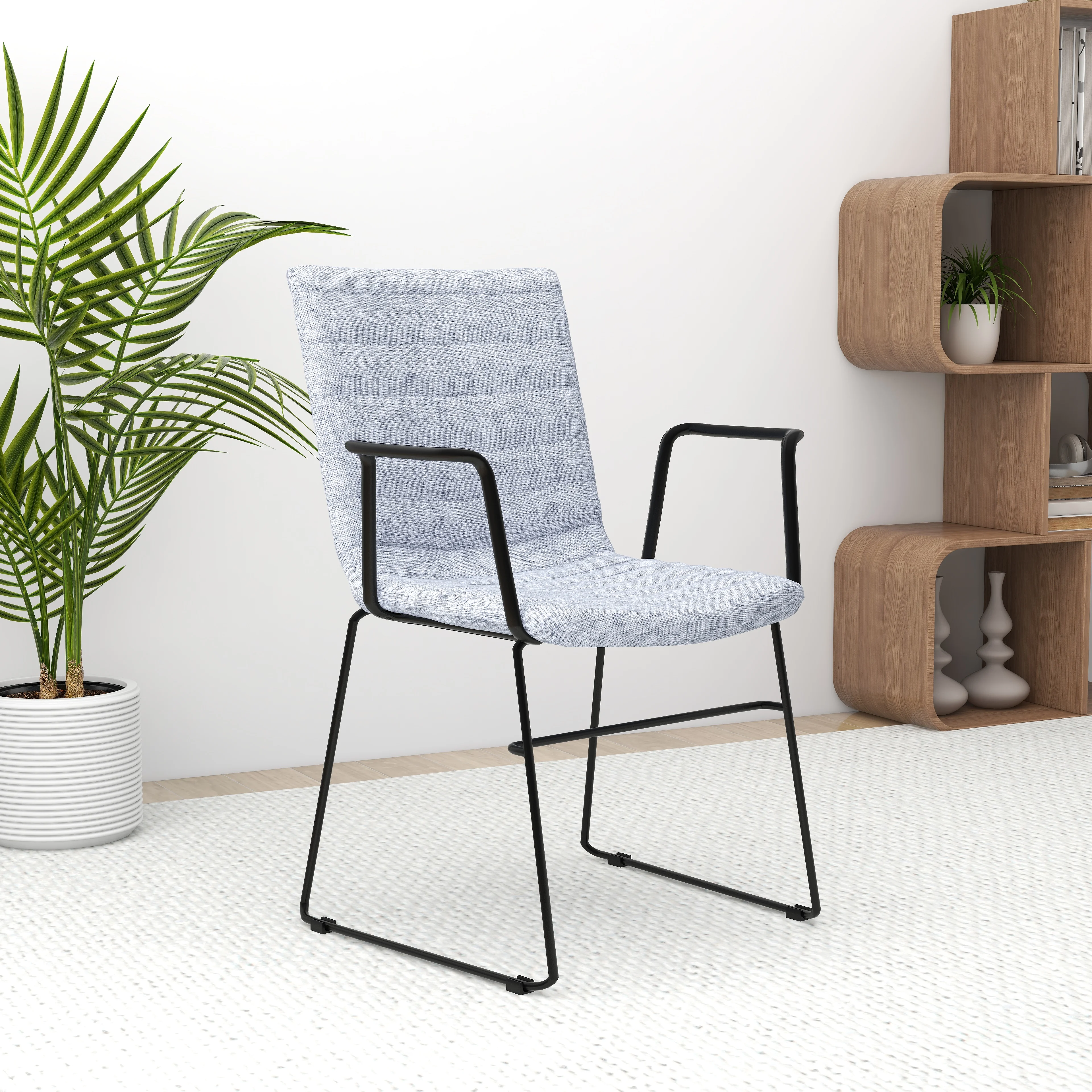 Zylar Series Office Guest Arm Chair in Grey Fabric