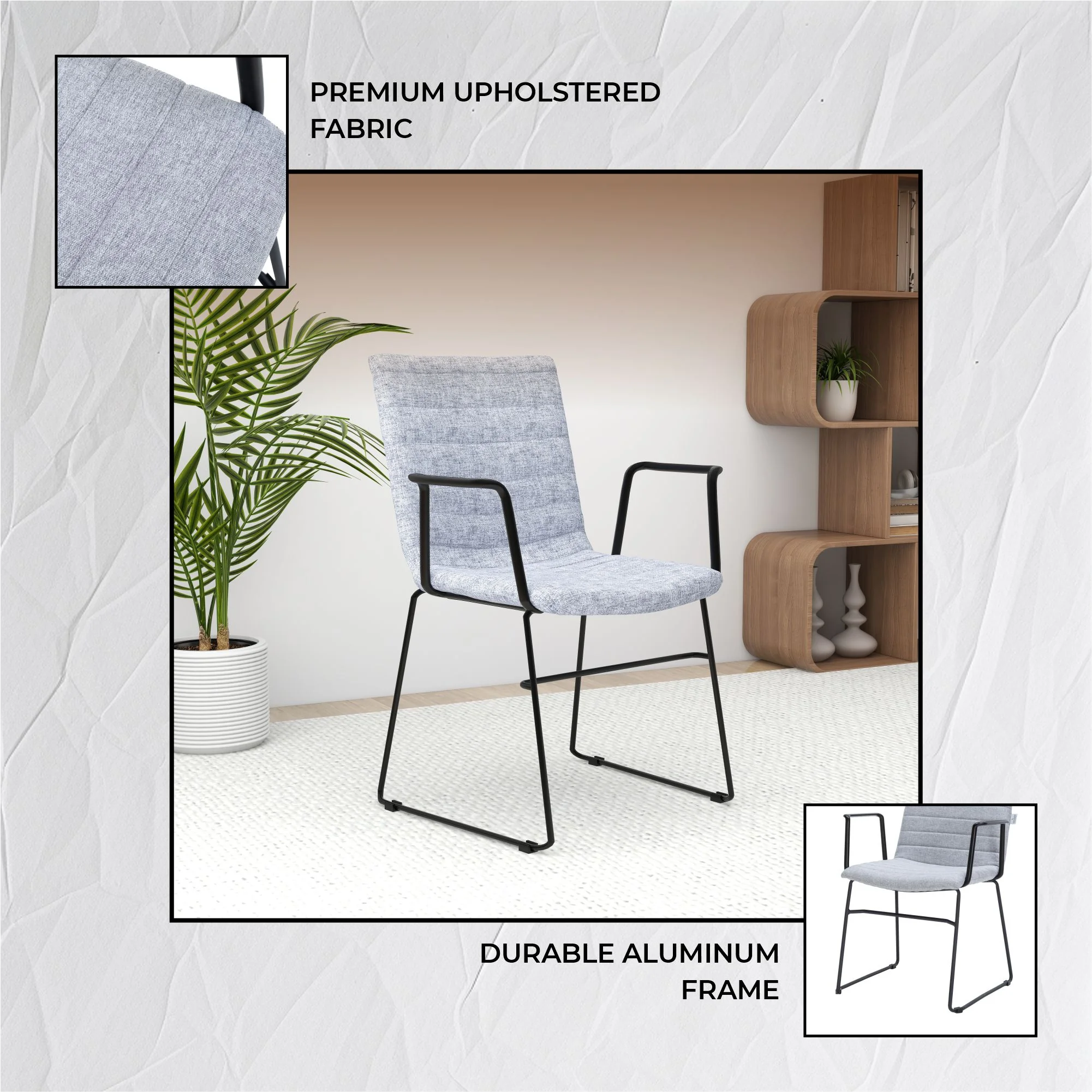 Zylar Series Office Guest Arm Chair in Grey Fabric