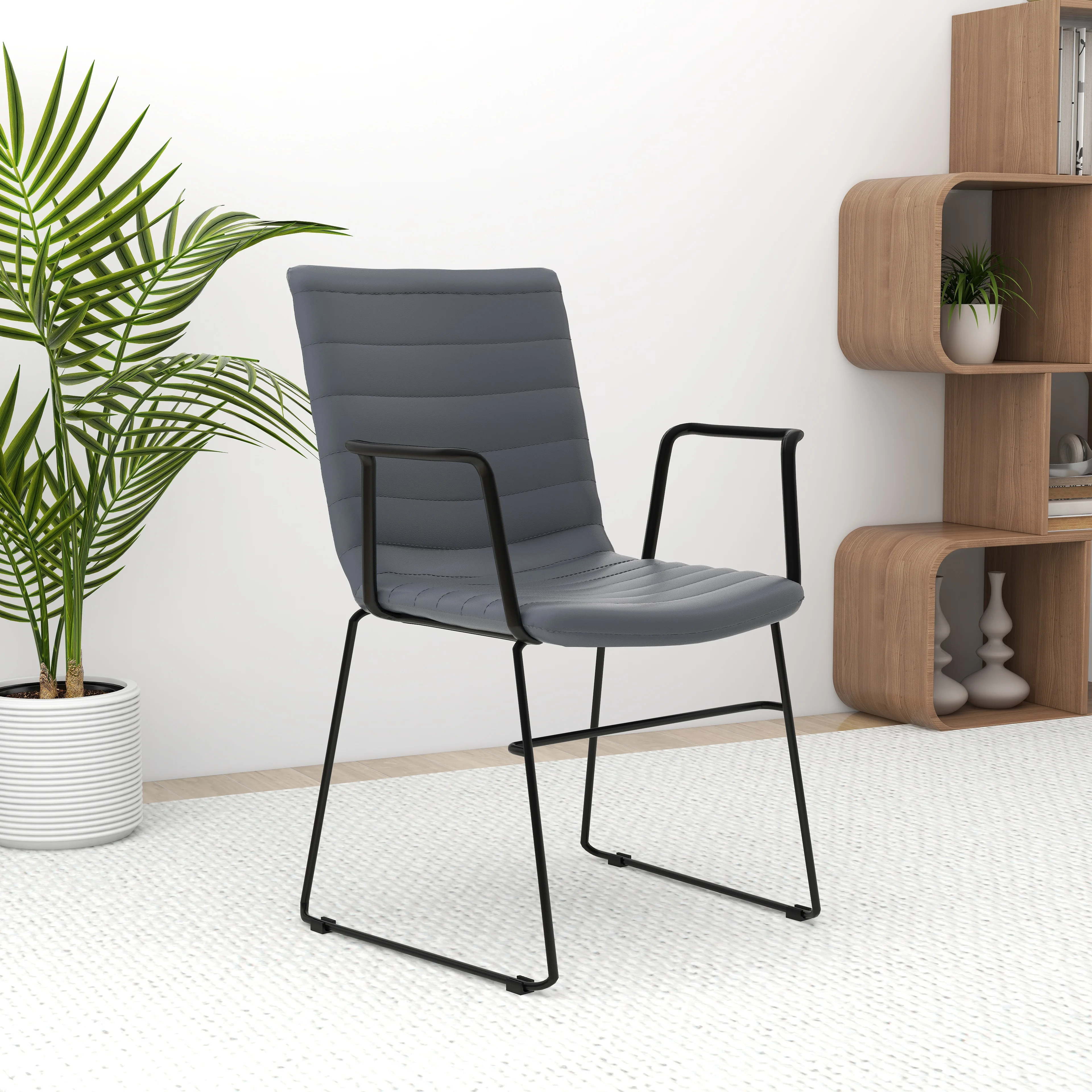 Zylar Series Office Guest Arm Chair in Grey Leather