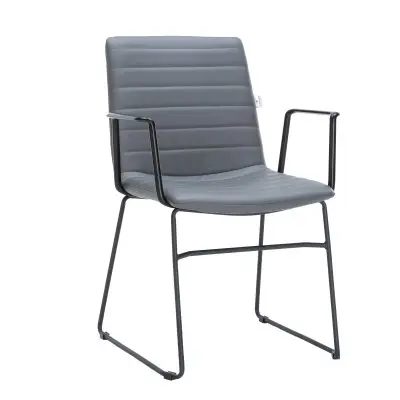 Zylar Series Office Guest Arm Chair in Grey Leather