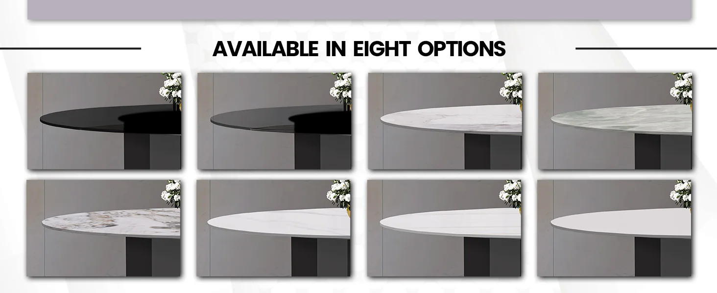 Zevro Series Round Dining Table Black Base with 60 Round White Grey Sintered Stone Top