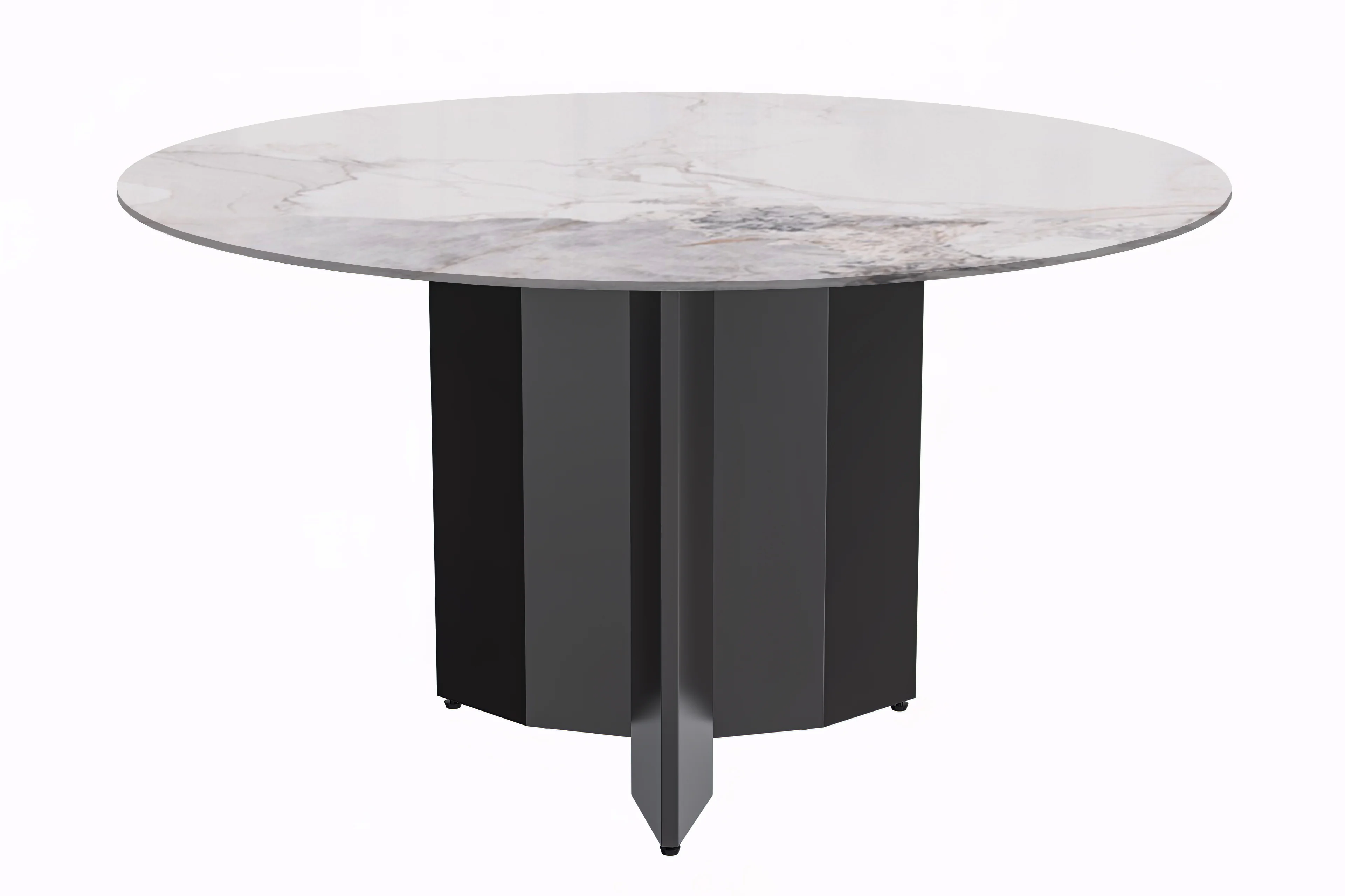 Zevro Series Round Dining Table Black Base with 60 Round White Grey Sintered Stone Top
