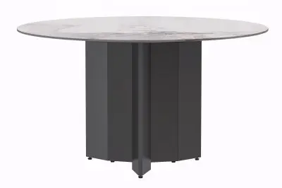 Zevro Series Round Dining Table Black Base with 60 Round White Grey Sintered Stone Top