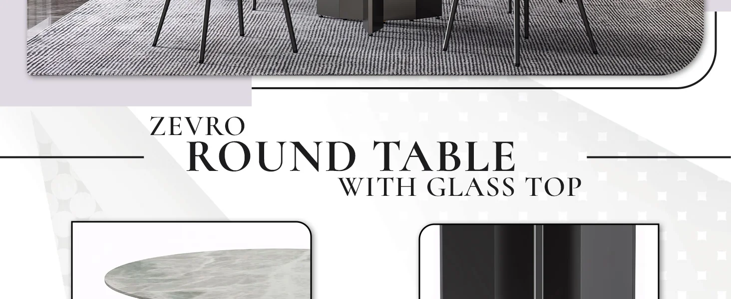 Zevro Series Round Dining Table Black Base with 60 Round Light Grey Sintered Stone Top