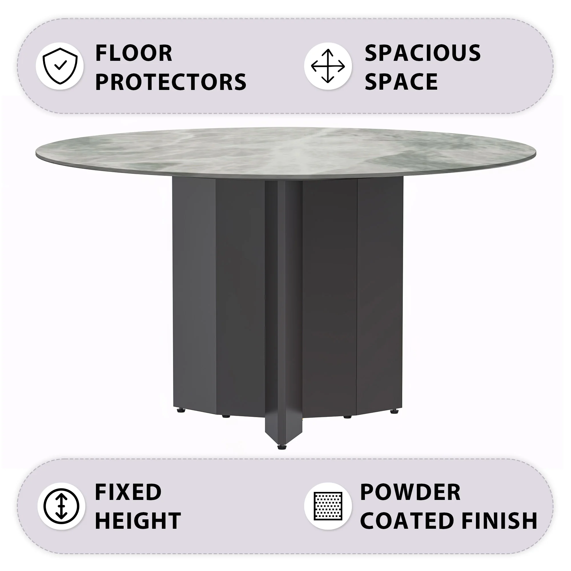 Zevro Series Round Dining Table Black Base with 60 Round Light Grey Sintered Stone Top
