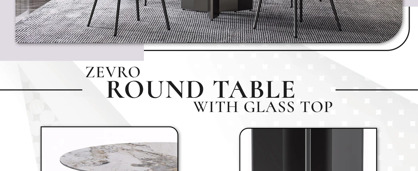 Zevro Series Round Dining Table Black Base with 60 Round Medium Grey Sintered Stone Top