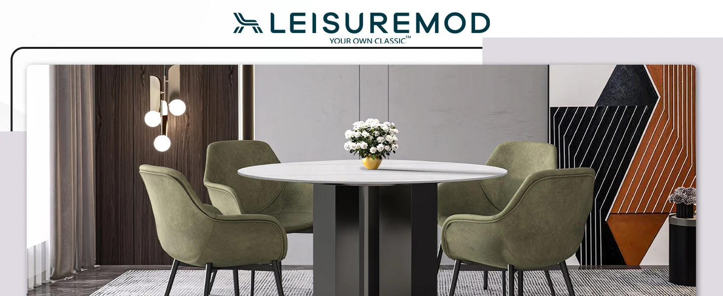 Zevro Series Round Dining Table Black Base with 60 Round White/Gold Sintered Stone Top