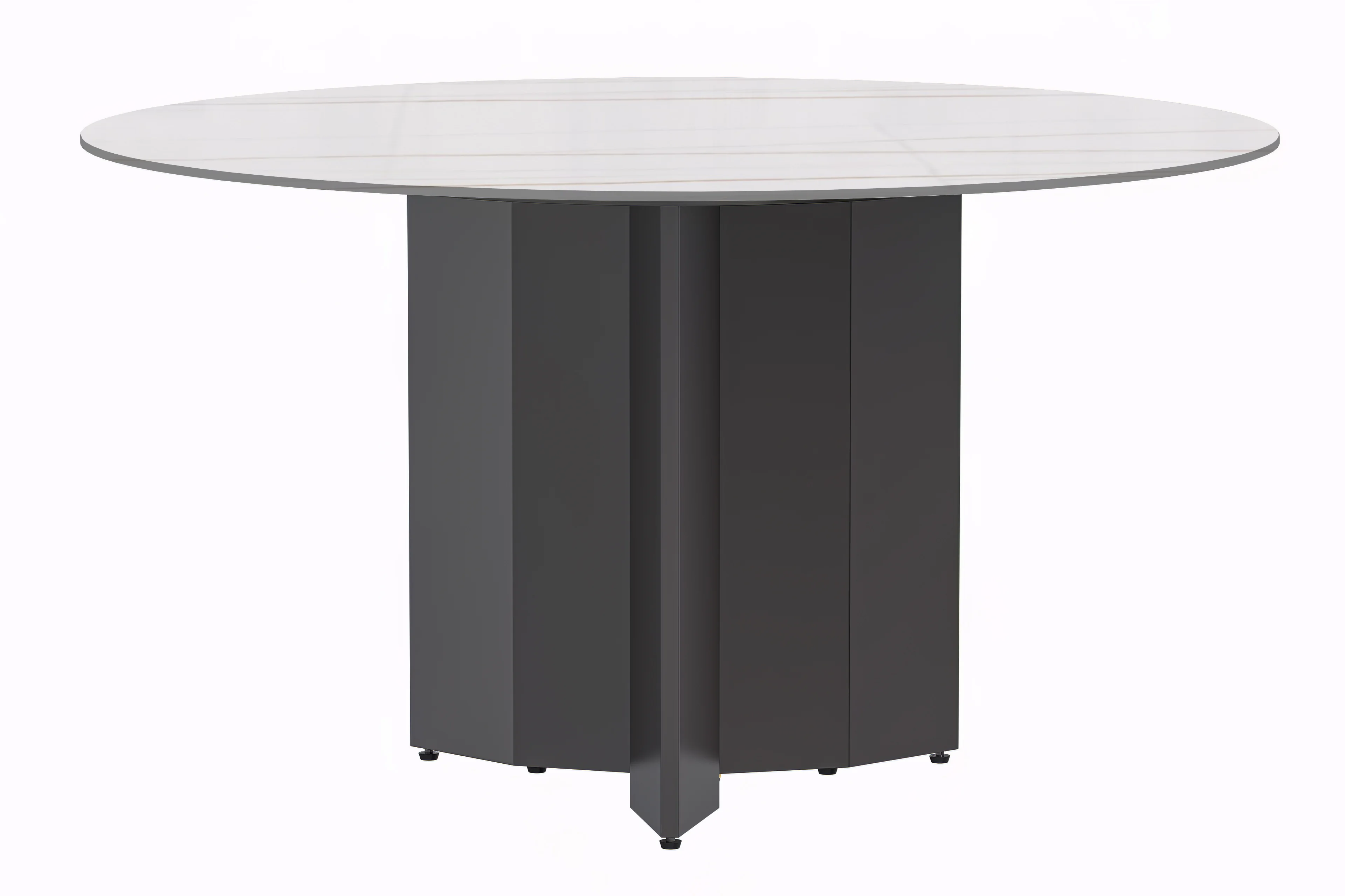 Zevro Series Round Dining Table Black Base with 60 Round White/Gold Sintered Stone Top