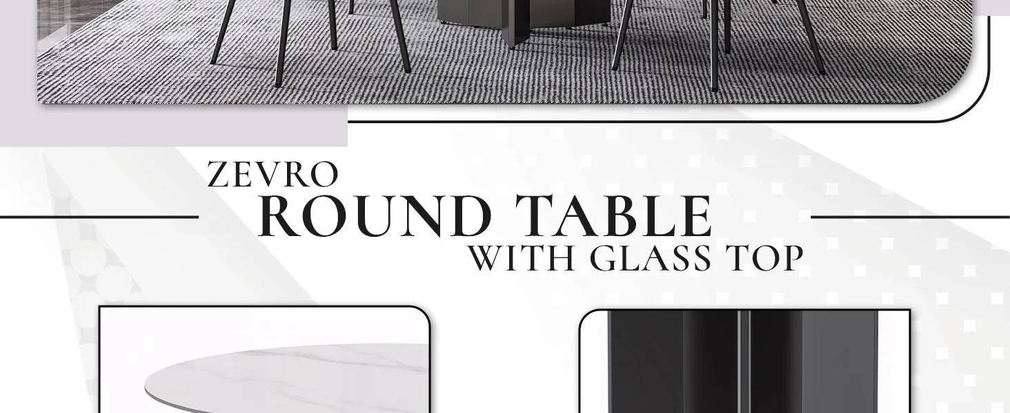 Zevro Series Round Dining Table Black Base with 60 Round White Sintered Stone Top