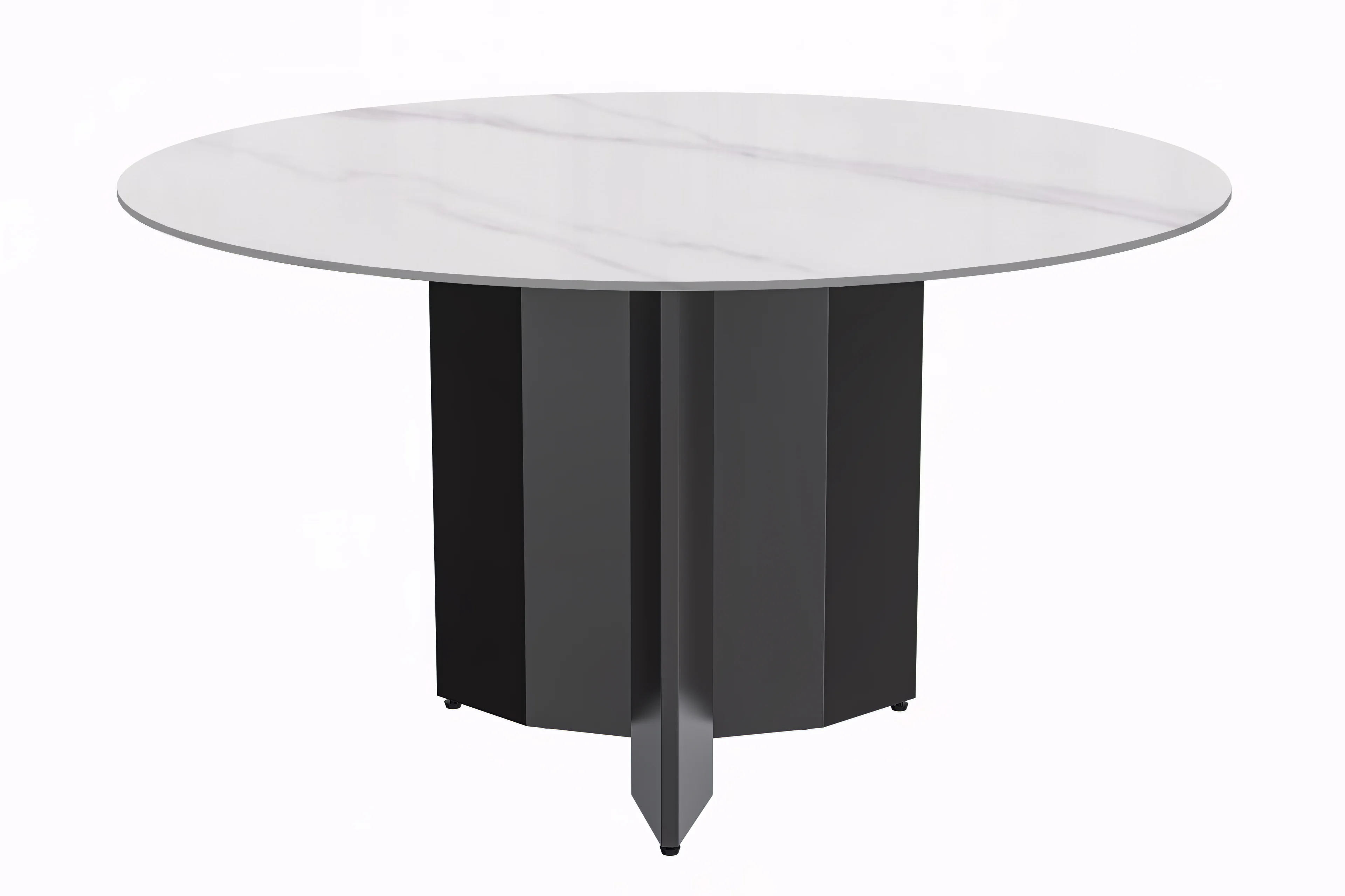 Zevro Series Round Dining Table Black Base with 60 Round White Sintered Stone Top