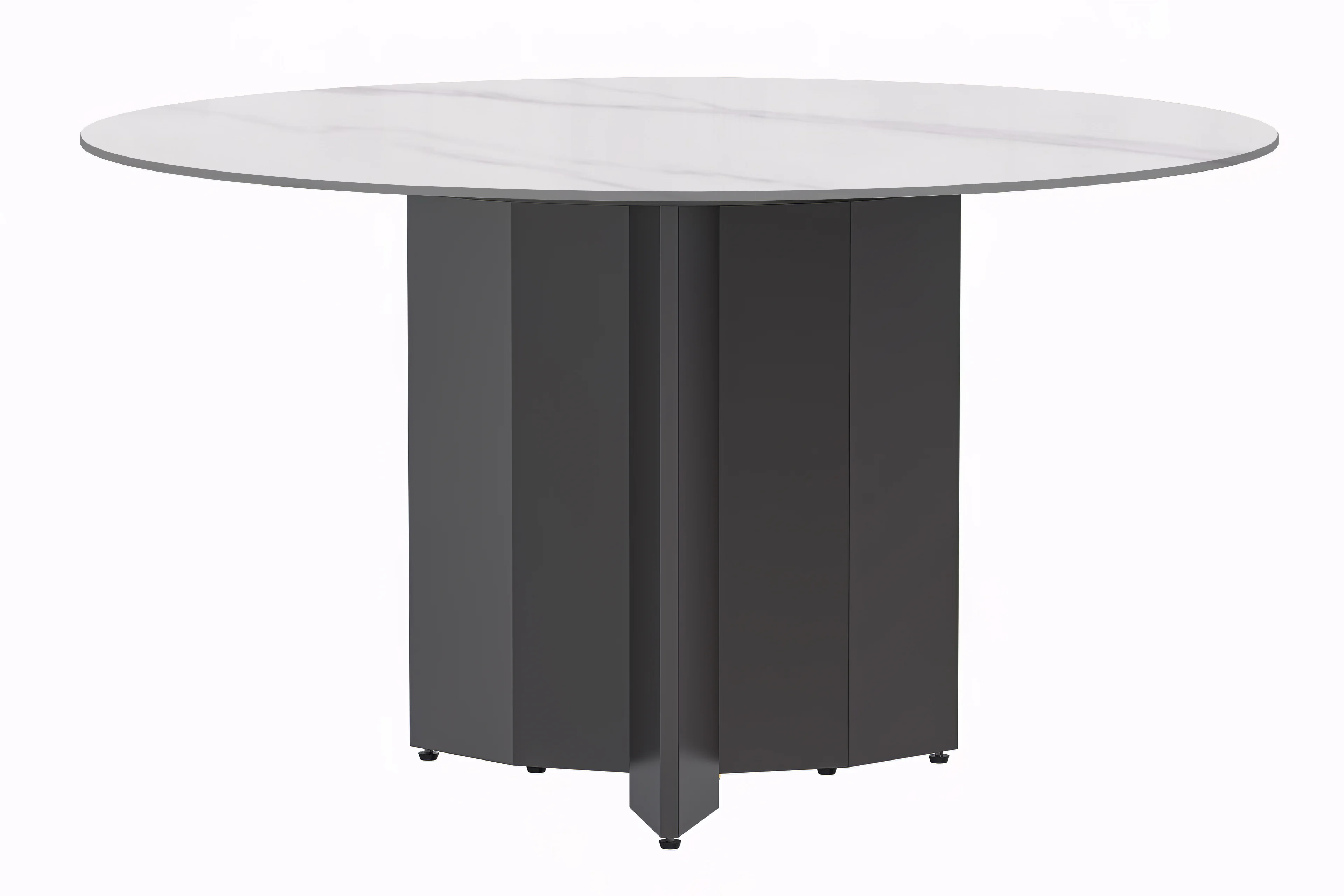 Zevro Series Round Dining Table Black Base with 60 Round White Sintered Stone Top