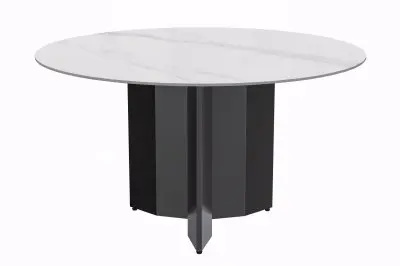 Zevro Series Round Dining Table Black Base with 60 Round White Sintered Stone Top