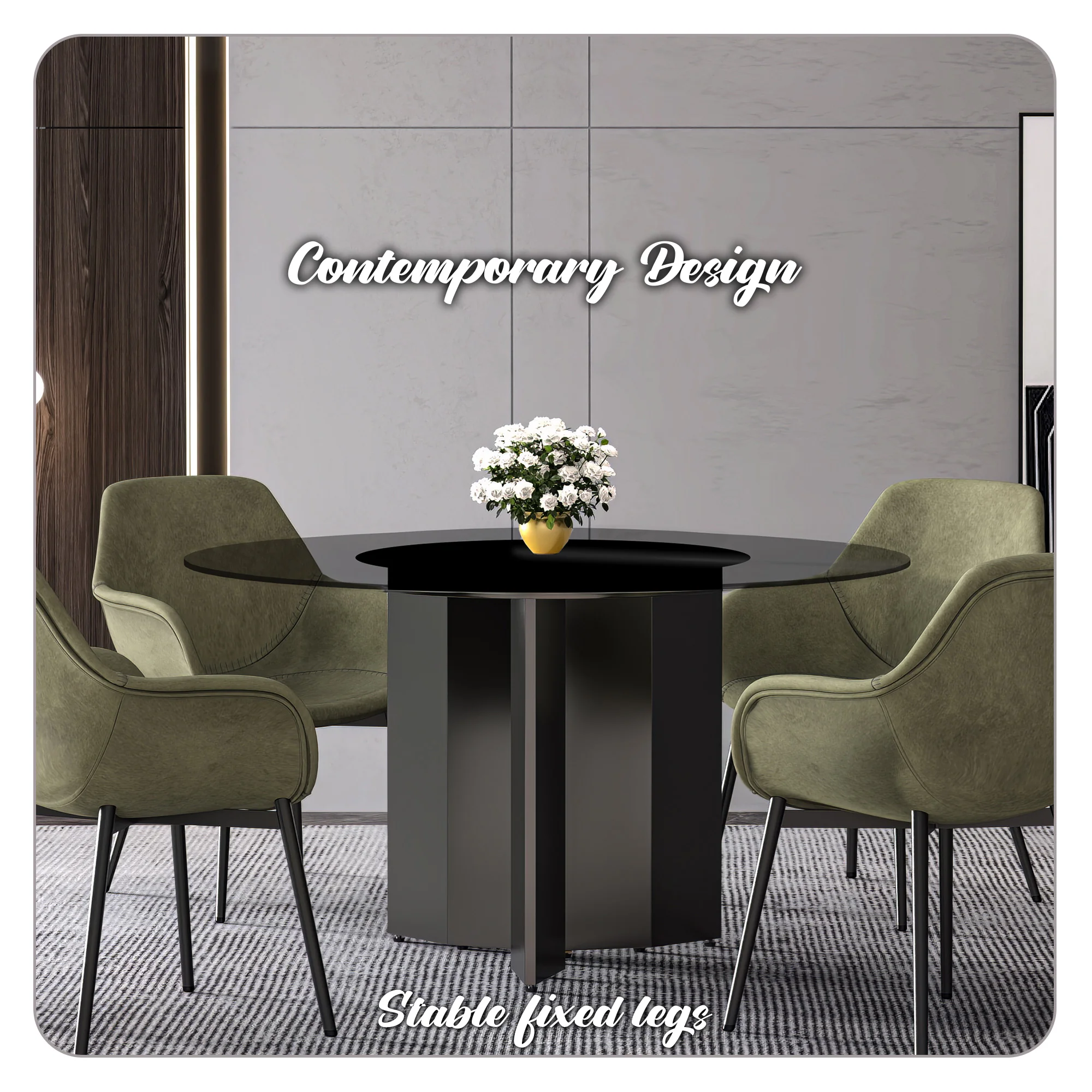 Zevro Series Round Dining Table Black Base with 71 Round Clear Glass Top