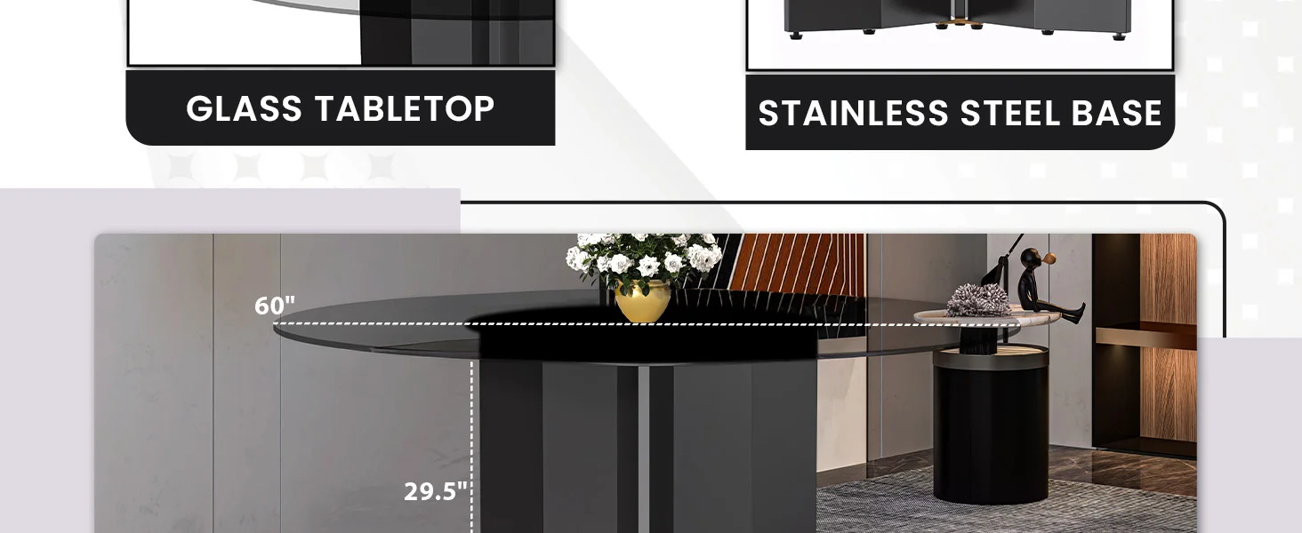 Zevro Series Round Dining Table Black Base with 71 Round Clear Glass Top