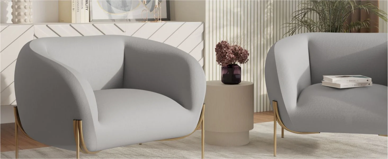Zuno Collection Modern Single Seater Sofa in Light Grey Velvet