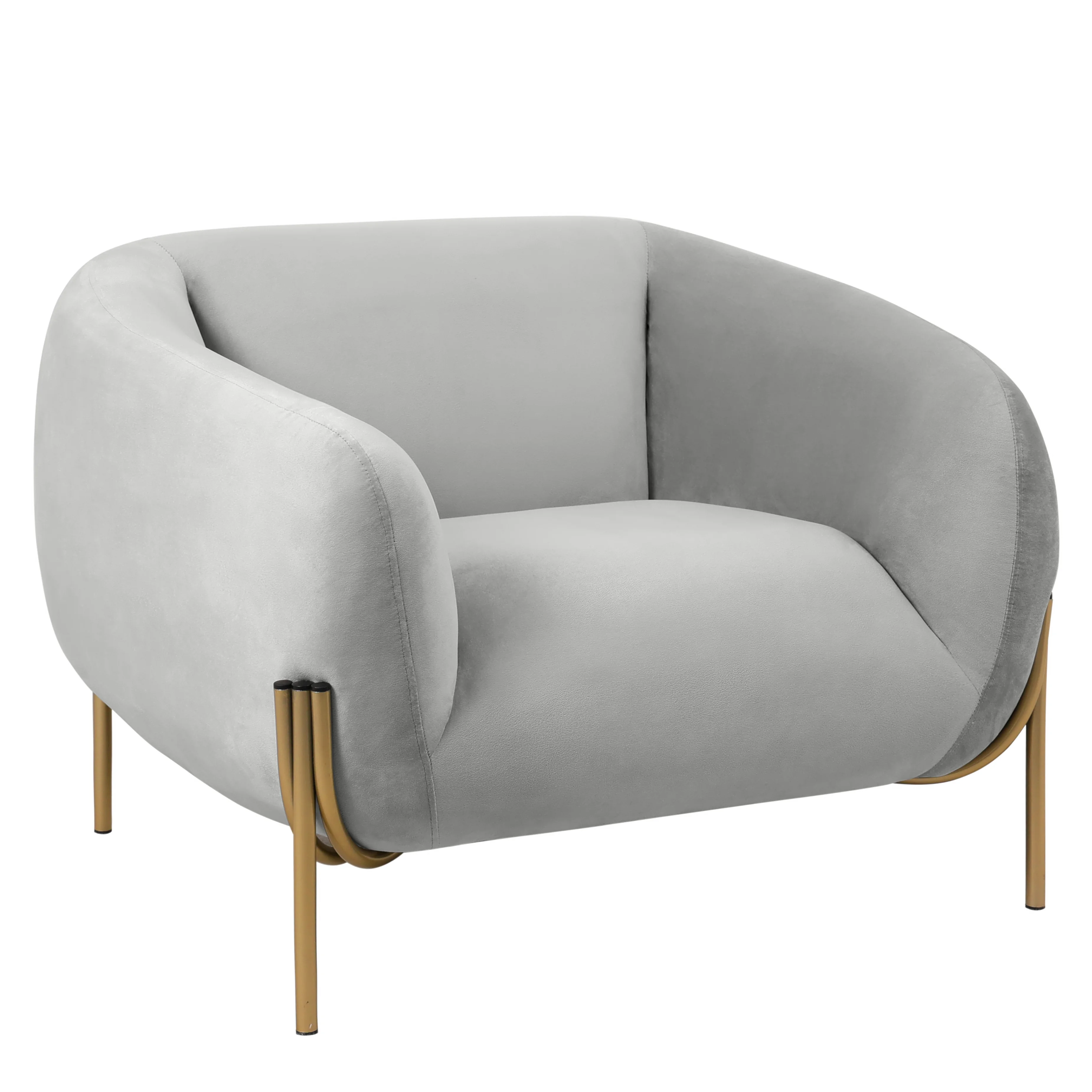 Zuno Collection Modern Single Seater Sofa in Light Grey Velvet