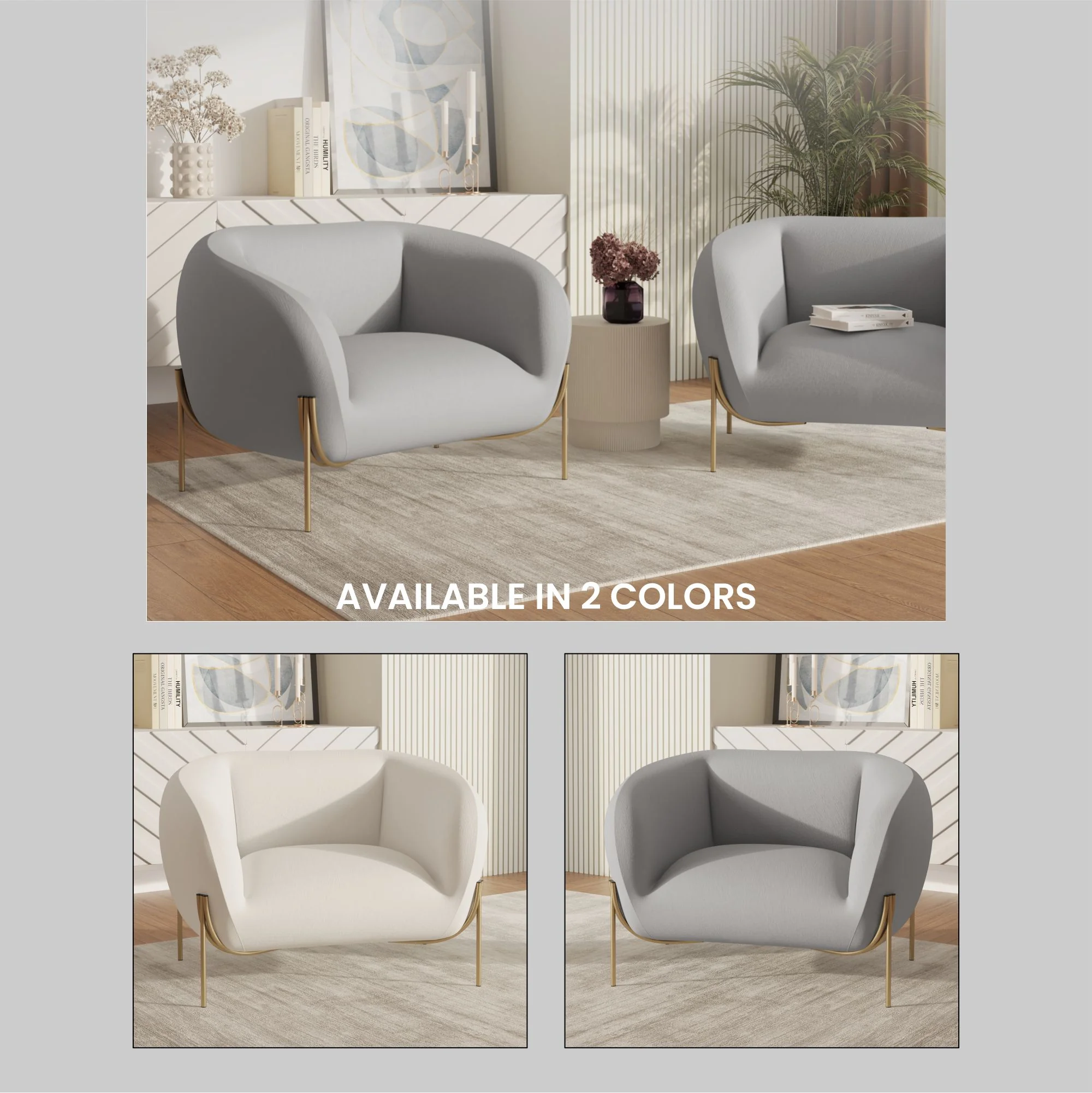 Zuno Collection Modern Single Seater Sofa in Light Grey Velvet