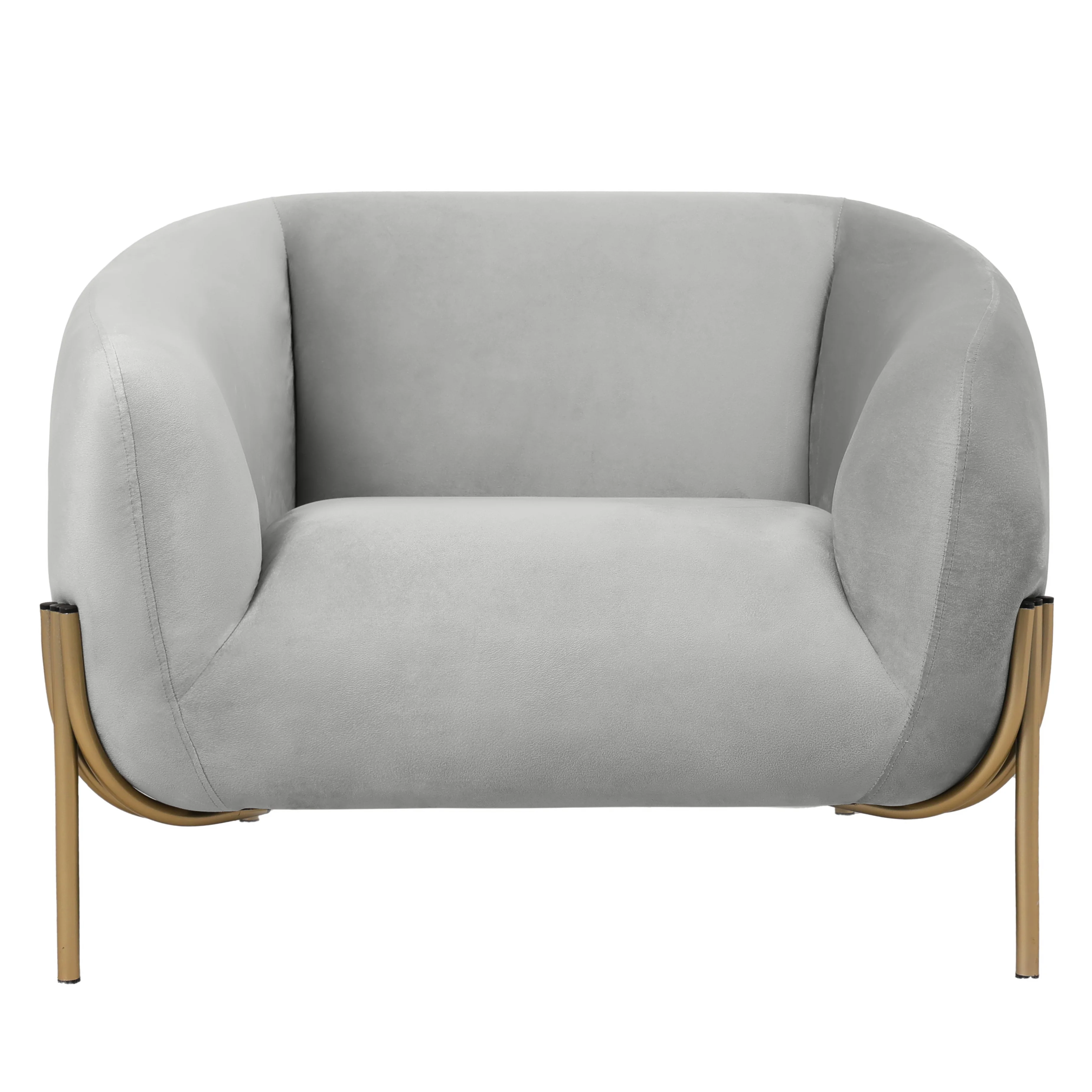 Zuno Collection Modern Single Seater Sofa in Light Grey Velvet