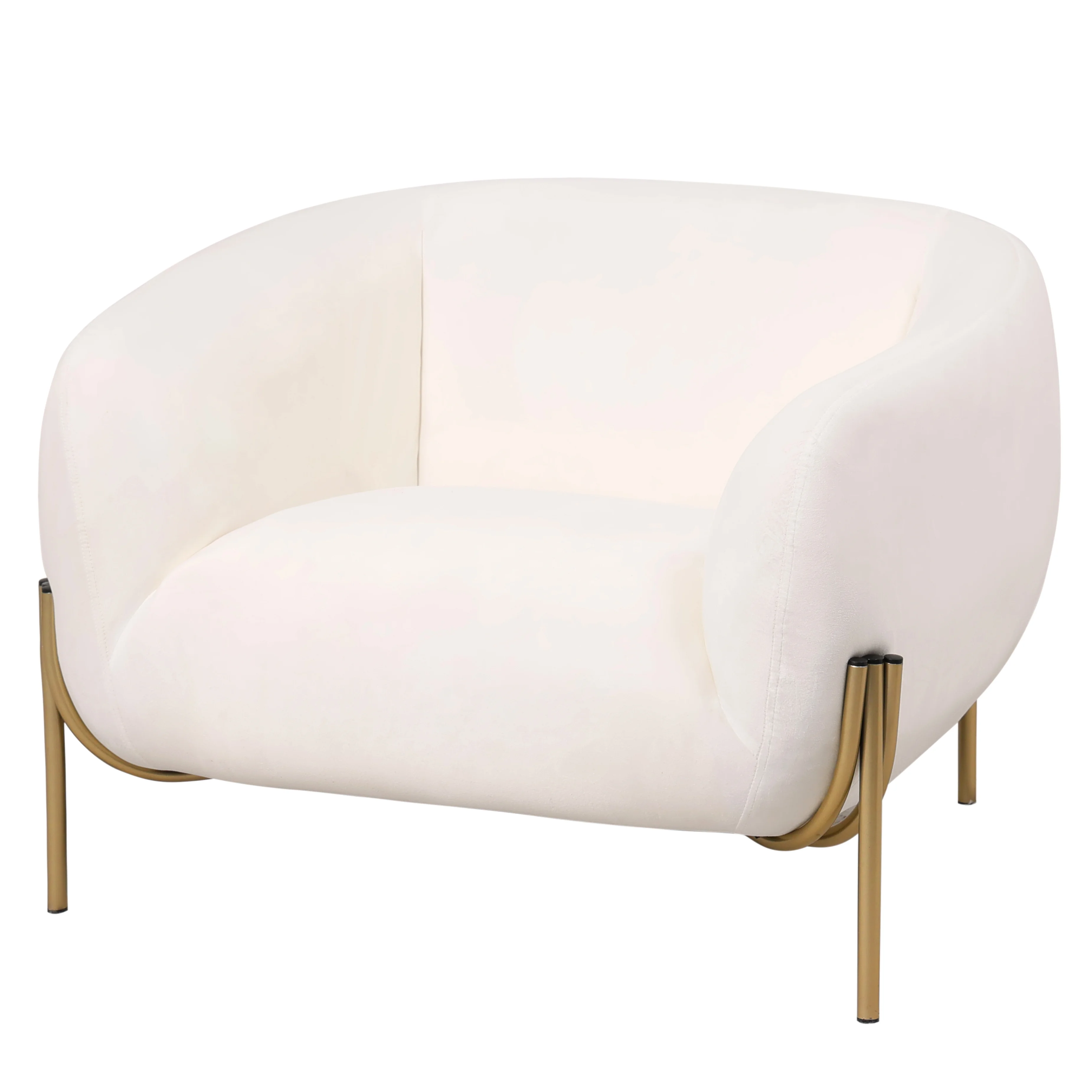 Zuno Collection Modern Single Seater Sofa in White Velvet