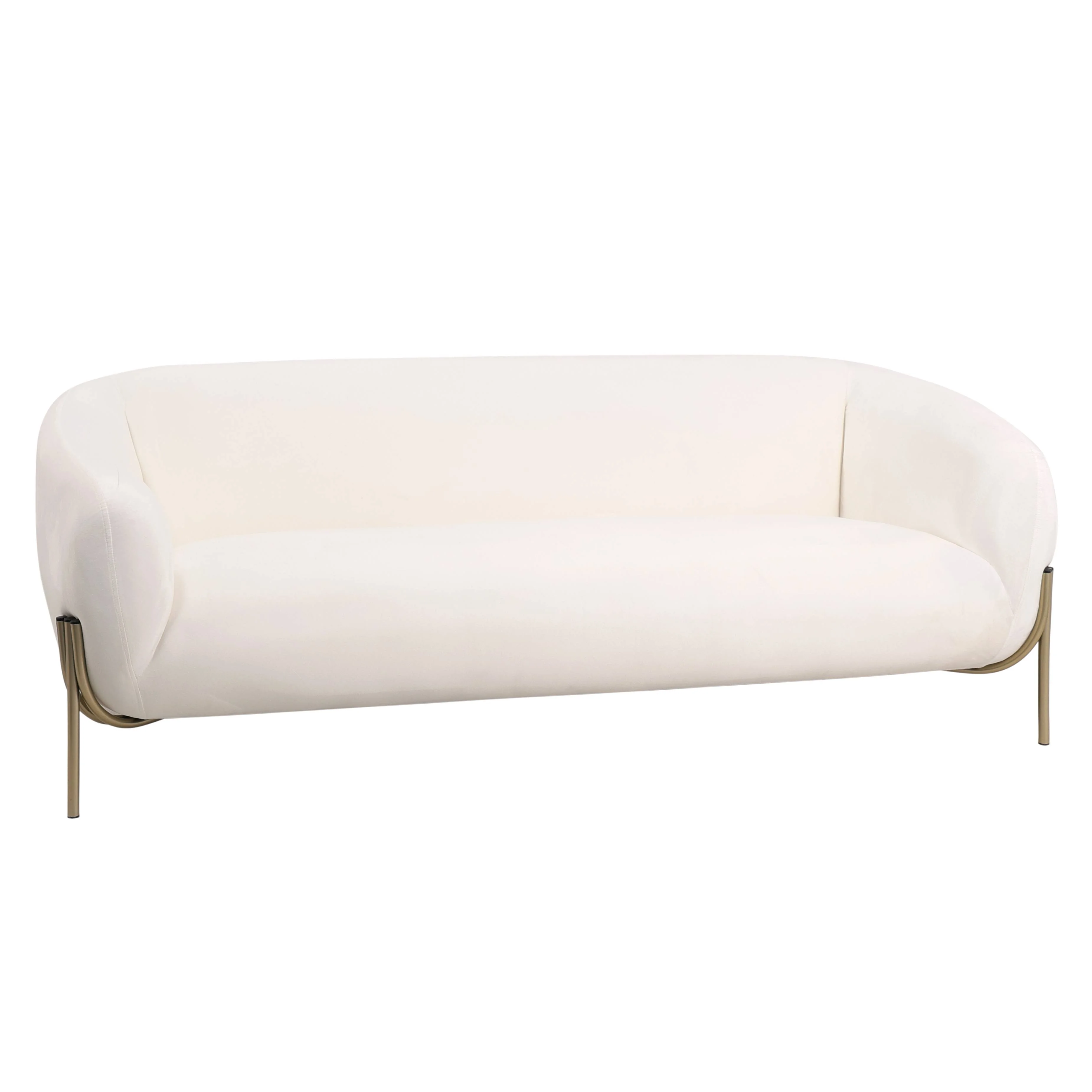 Zuno Three-Seater Sofa Upholstered in Velvet Wide Couch with Powder-Coated Gold Iron Legs Padded Seat