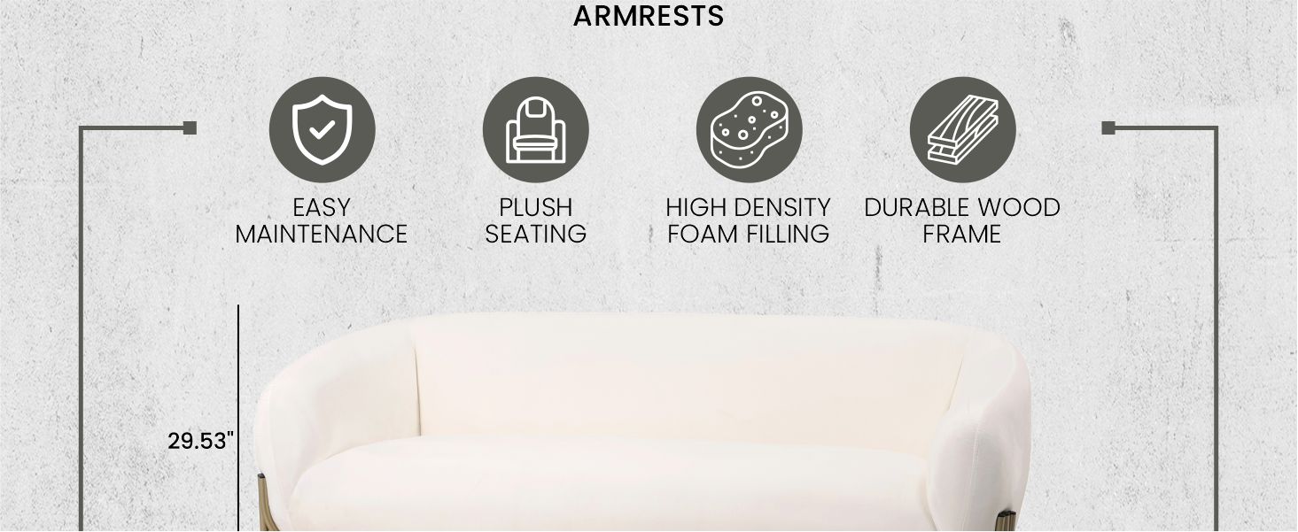 Zuno Three-Seater Sofa Upholstered in Velvet Wide Couch with Powder-Coated Gold Iron Legs Padded Seat