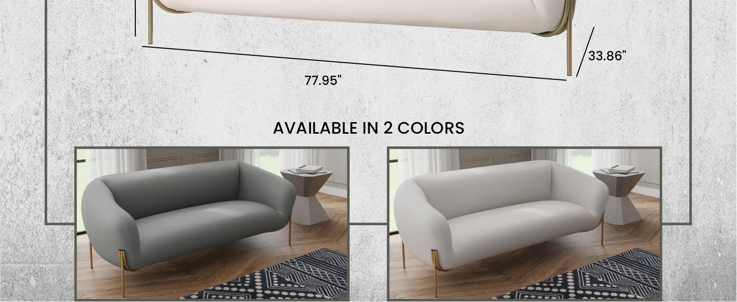 Zuno Three-Seater Sofa Upholstered in Velvet Wide Couch with Powder-Coated Gold Iron Legs Padded Seat