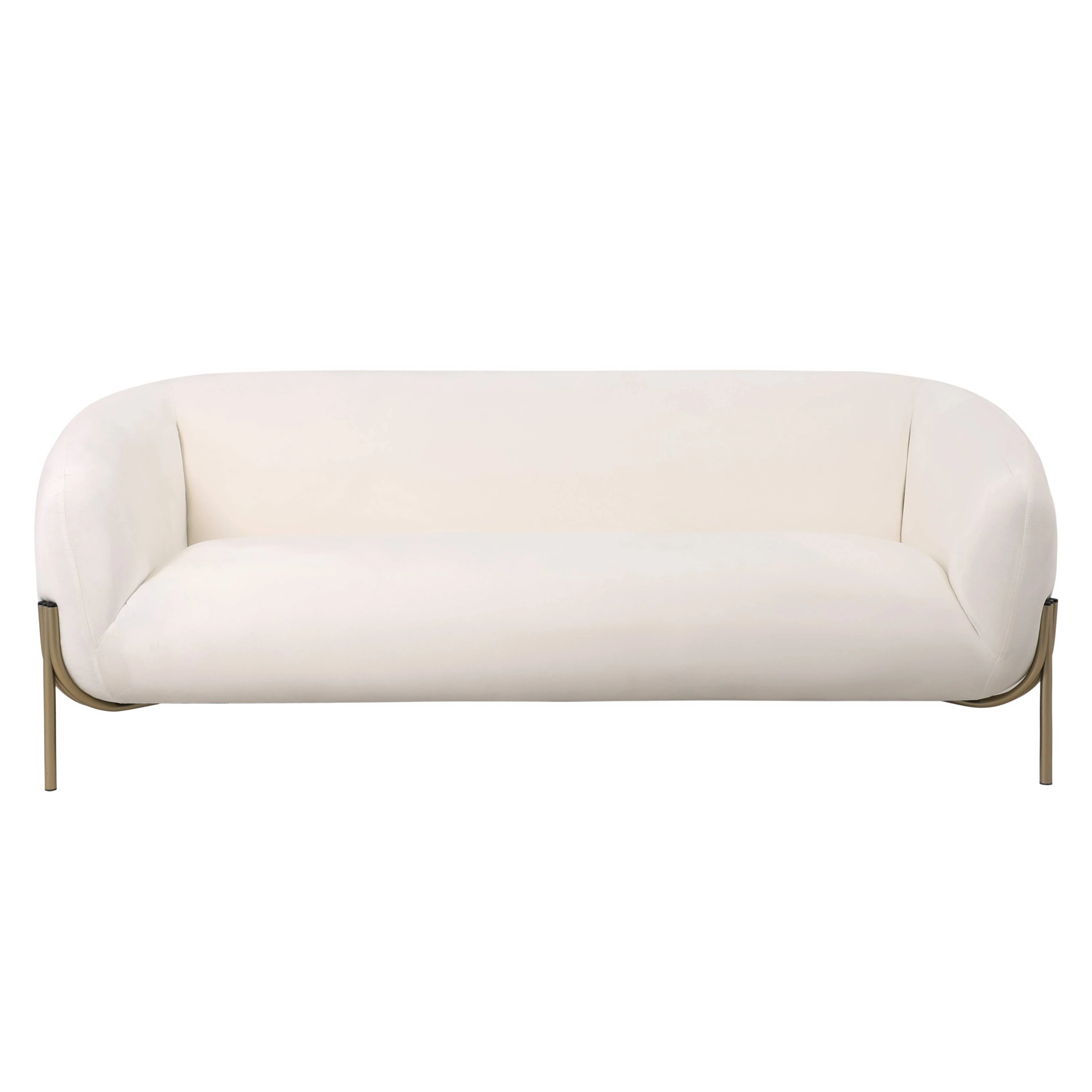 Zuno Three-Seater Sofa Upholstered in Velvet Wide Couch with Powder-Coated Gold Iron Legs Padded Seat