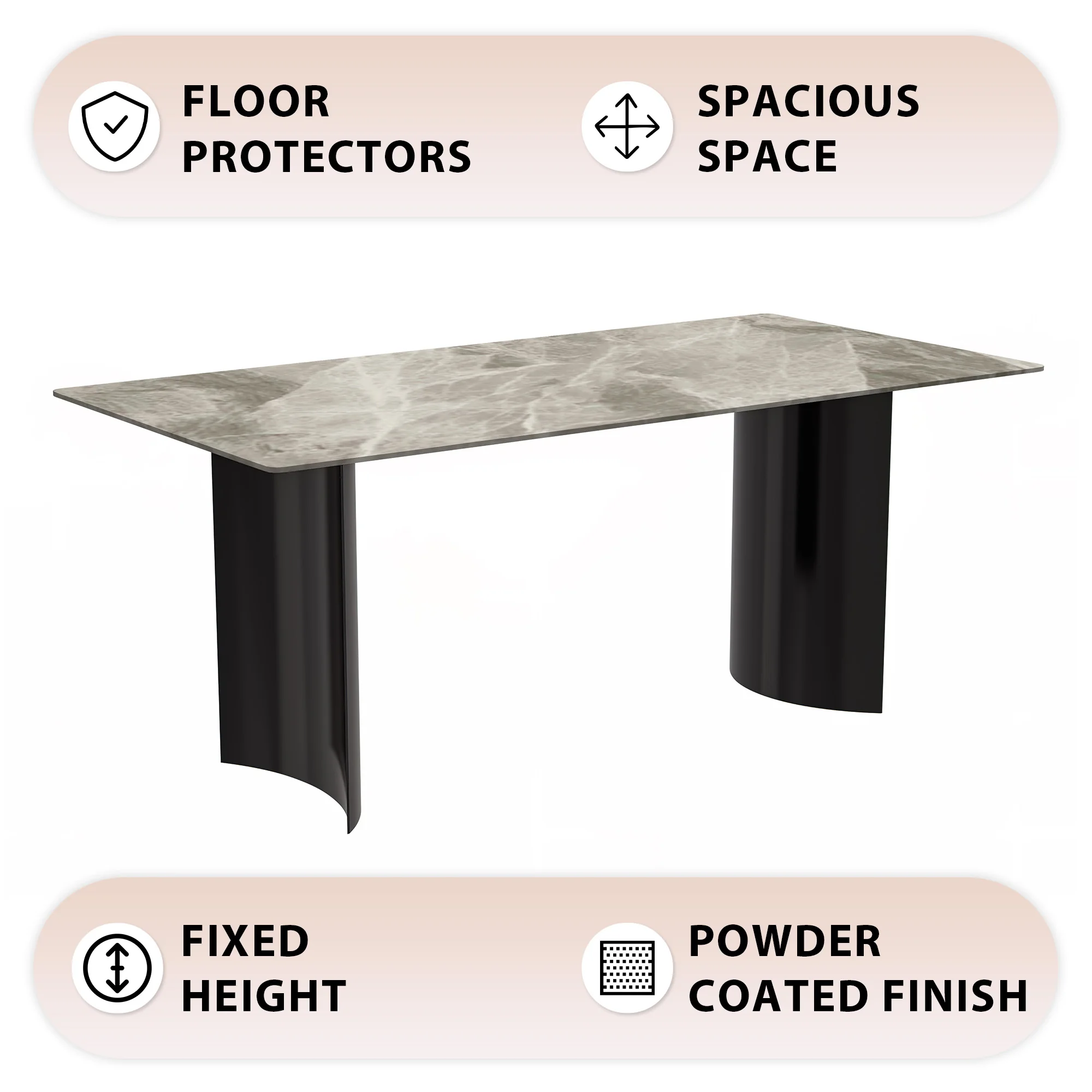 Zara Series Modern Dining Table Black Stainless Steel Base, With 55 Deep Grey Sintered Stone Top