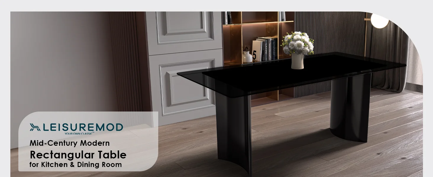 Zara Series Modern Dining Table Black Stainless Steel Base, With 62 Black Glass Top