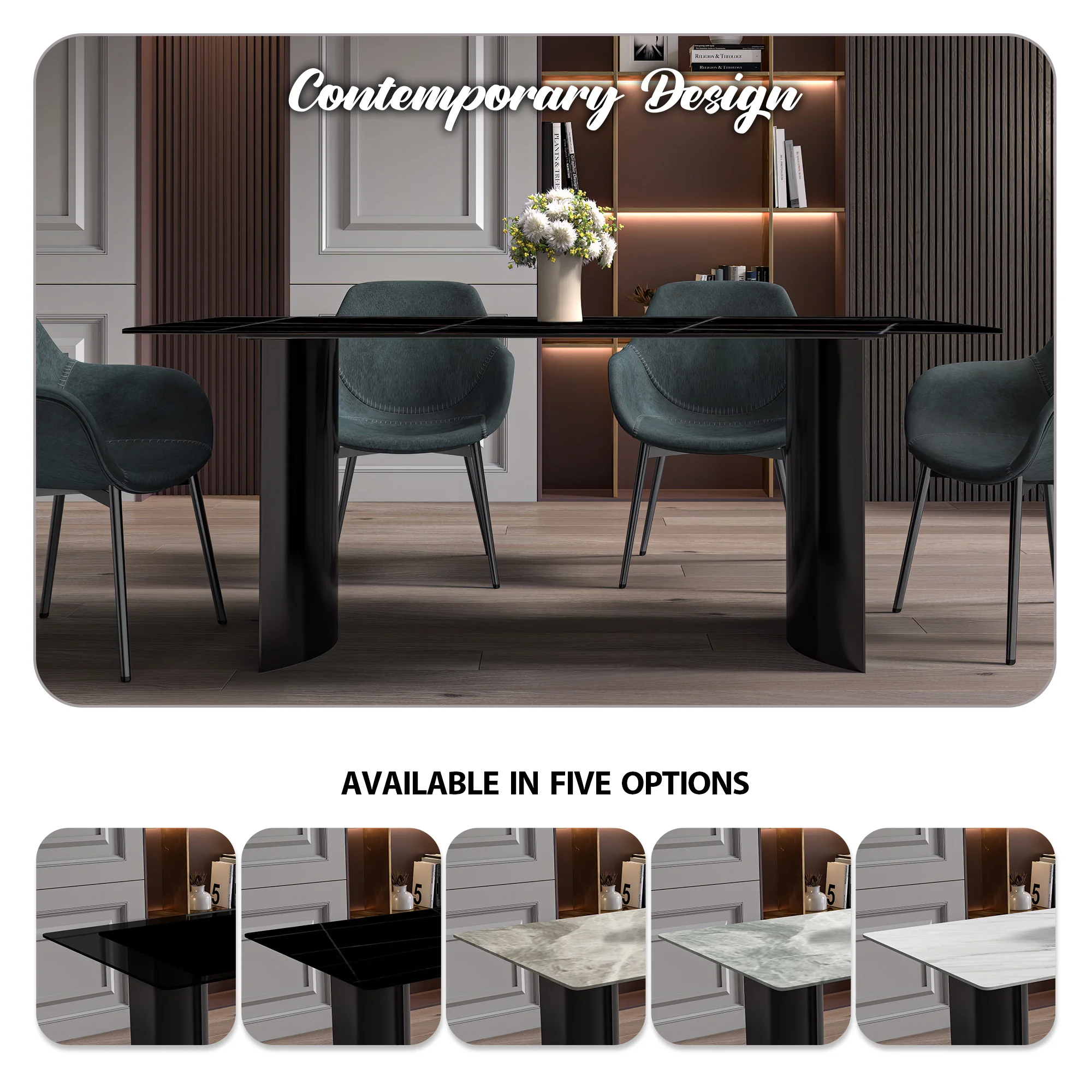 Zara Series Modern Dining Table Black Stainless Steel Base, With 62 Black/Gold Sintered Stone Top