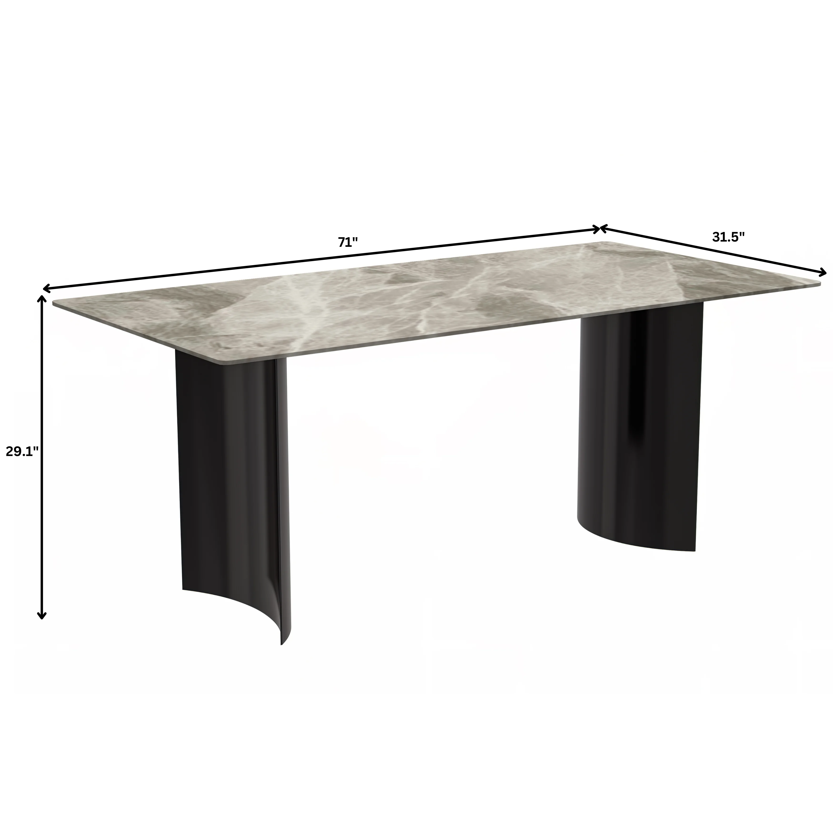 Zara Series Modern Dining Table Black Stainless Steel Base, With 62 Deep Grey Sintered Stone Top