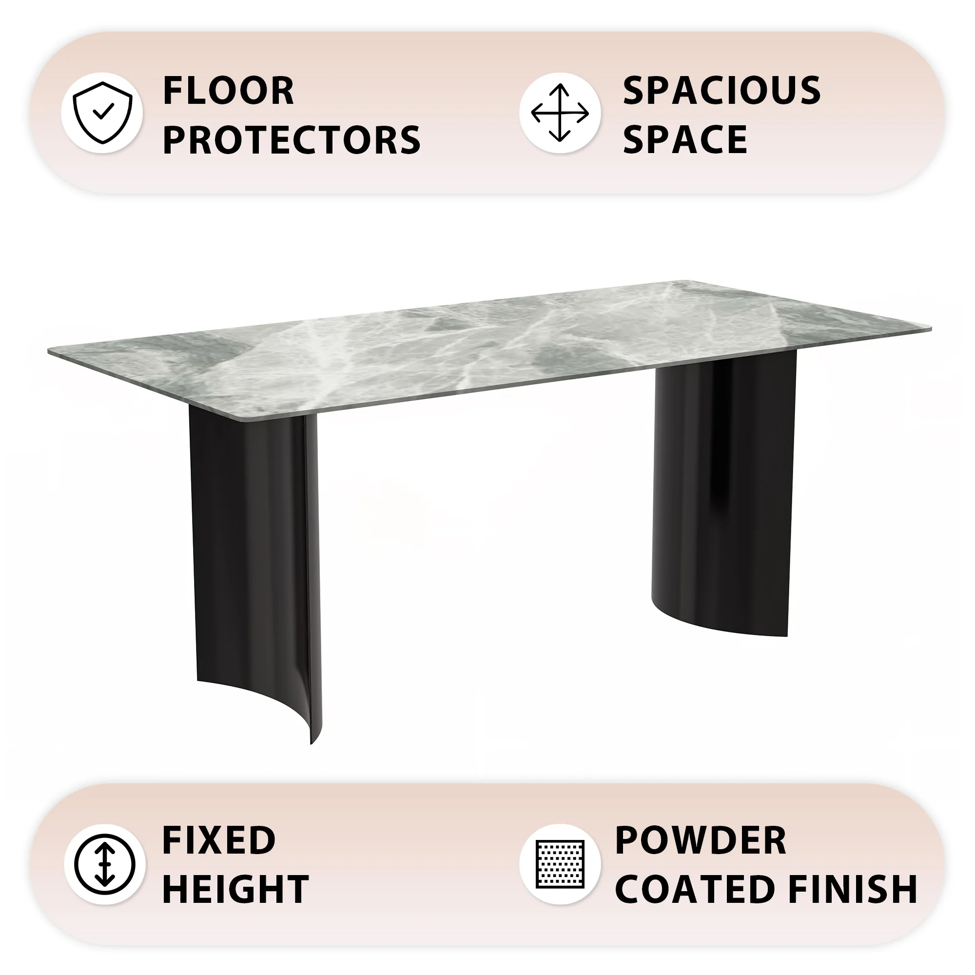 Zara Series Modern Dining Table Black Stainless Steel Base, With 62 Light Grey Sintered Stone Top