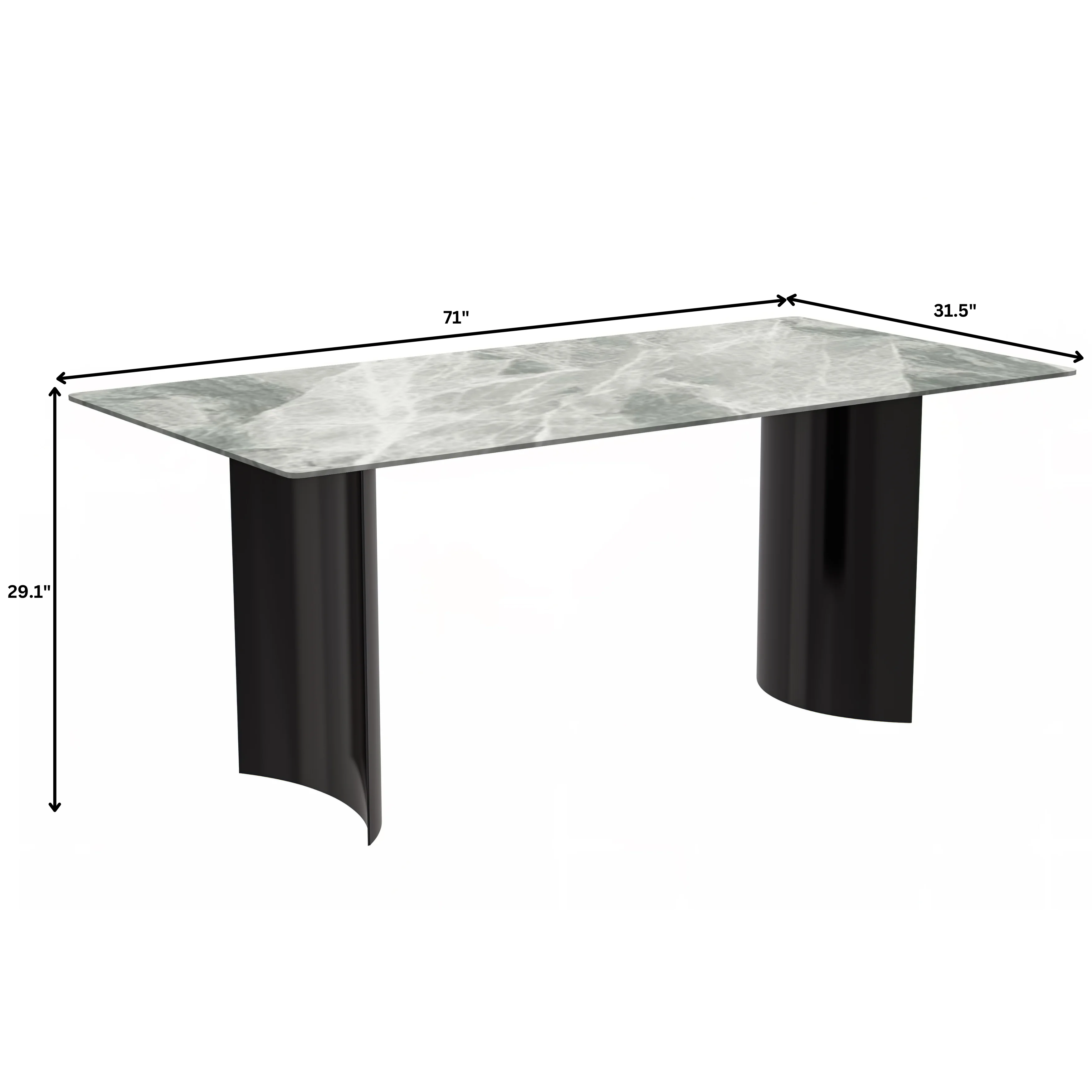 Zara Series Modern Dining Table Black Stainless Steel Base, With 62 Light Grey Sintered Stone Top