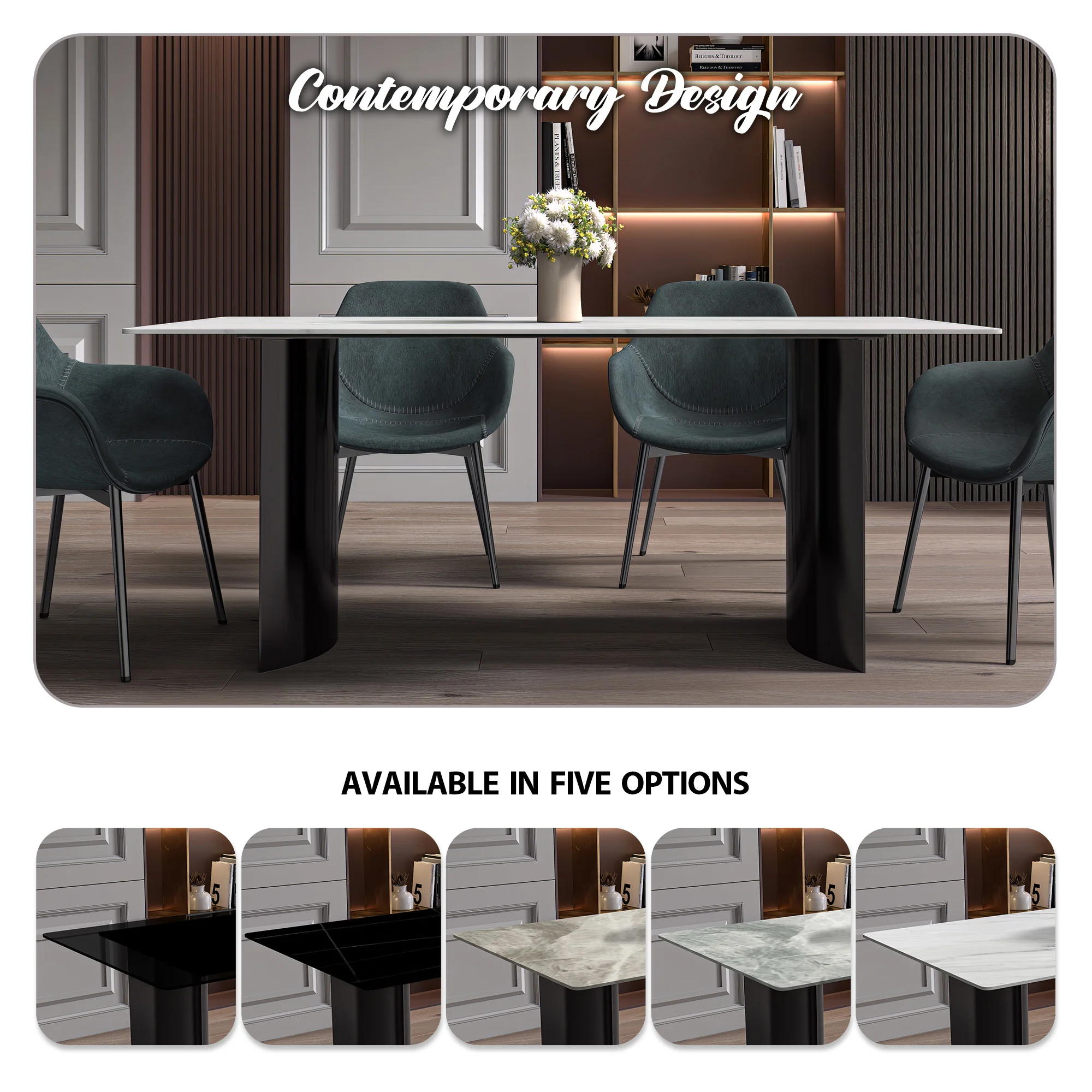 Zara Series Modern Dining Table Black Stainless Steel Base, With 62 White Sintered Stone Top