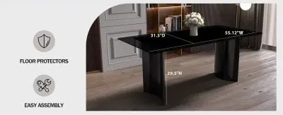 Zara Series Modern Dining Table Black Stainless Steel Base, With 71 Black Glass Top