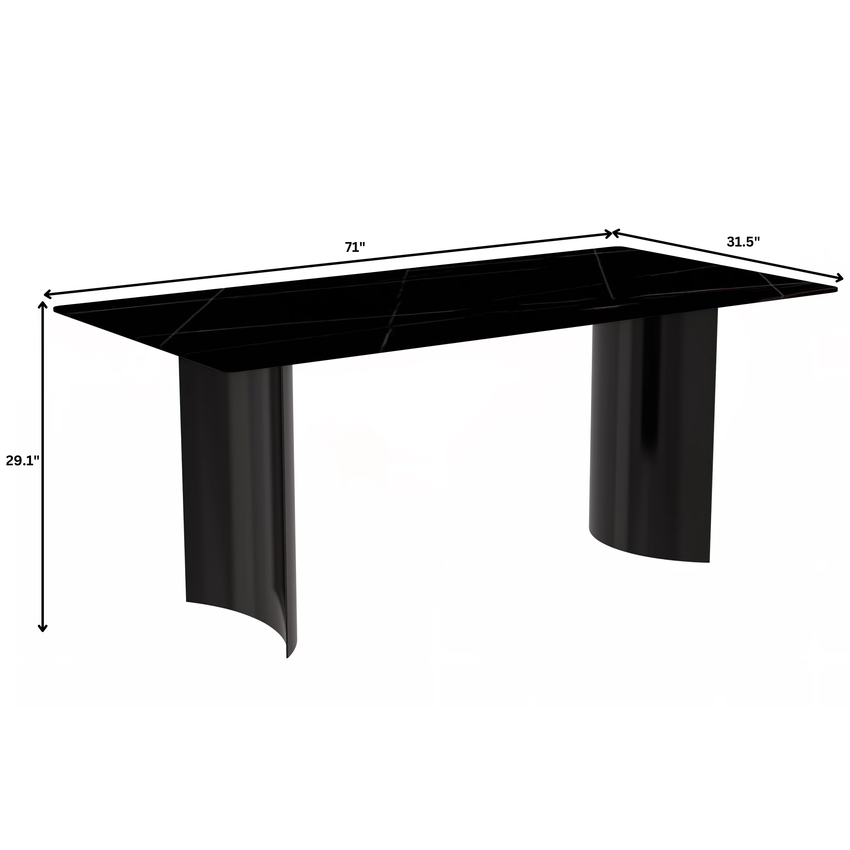 Zara Series Modern Dining Table Black Stainless Steel Base, With 71 Black/Gold Sintered Stone Top