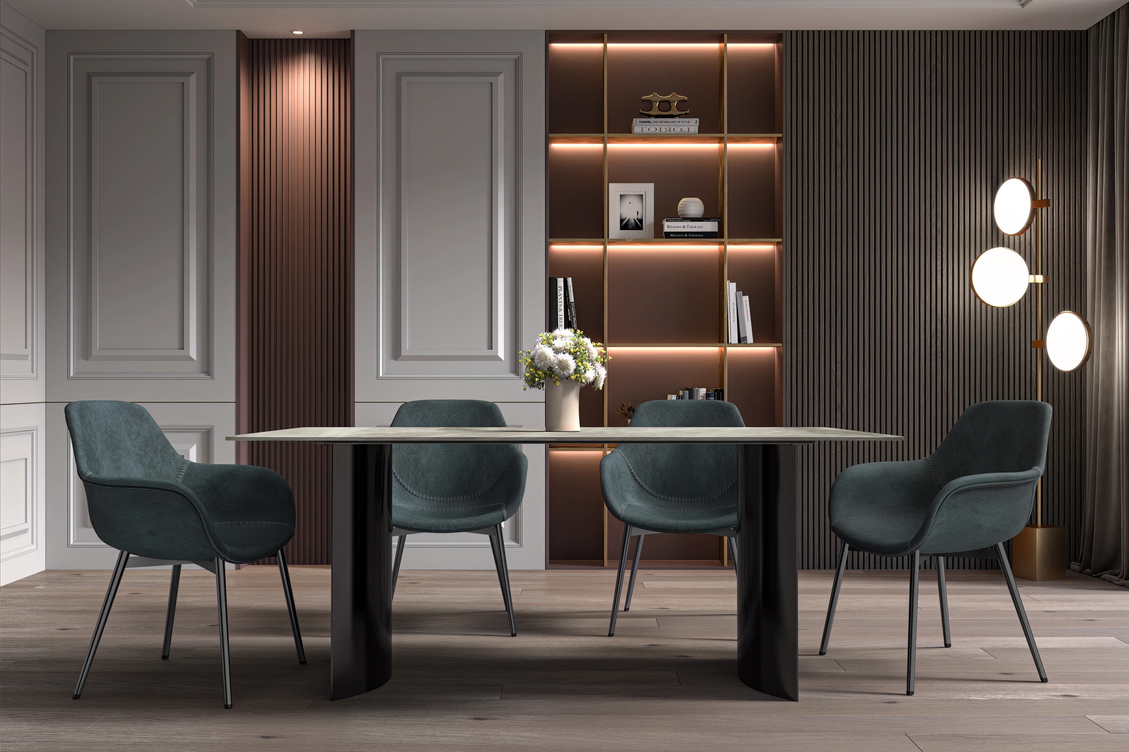 Zara Series Modern Dining Table Black Stainless Steel Base, With 71 Deep Grey Sintered Stone Top