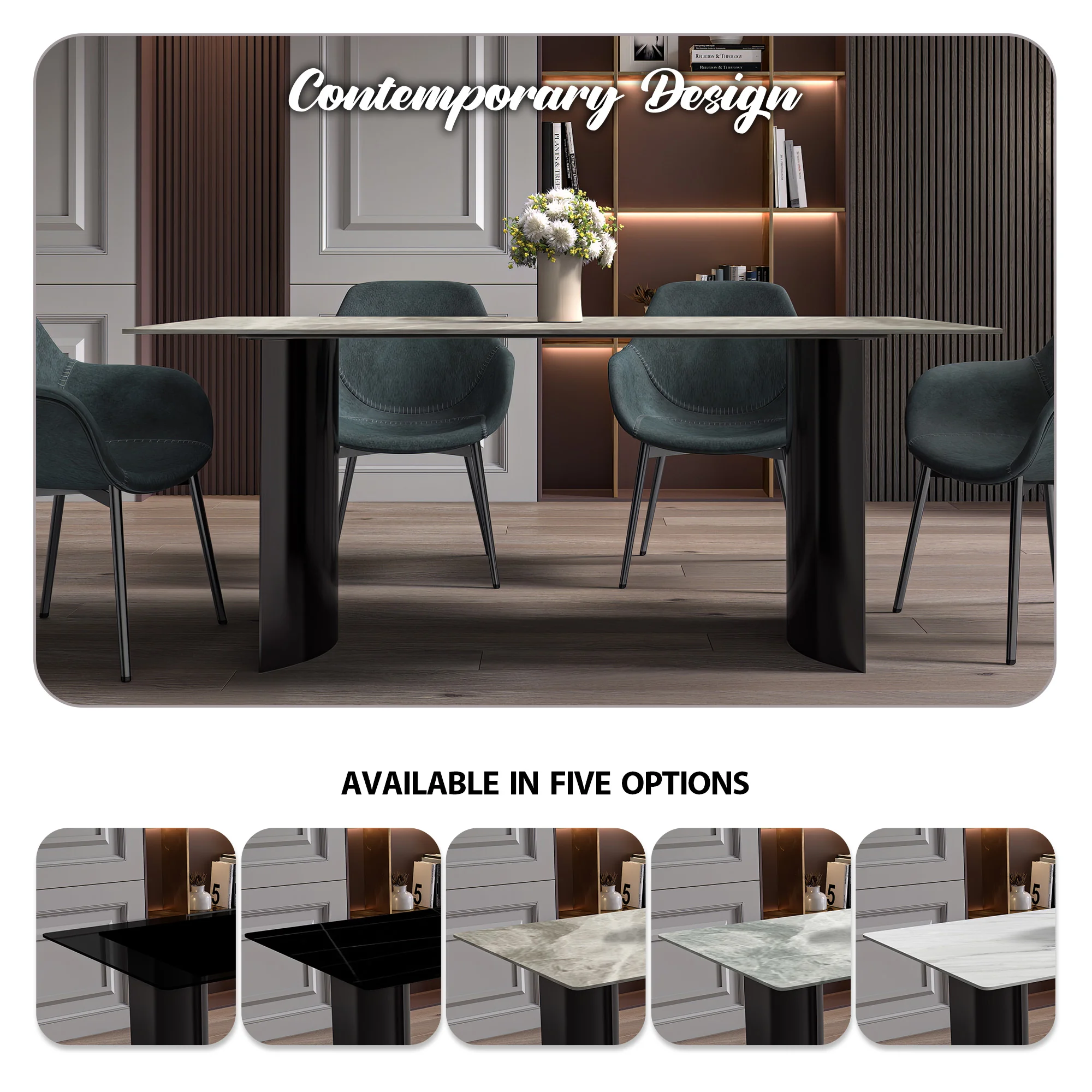 Zara Series Modern Dining Table Black Stainless Steel Base, With 71 Deep Grey Sintered Stone Top