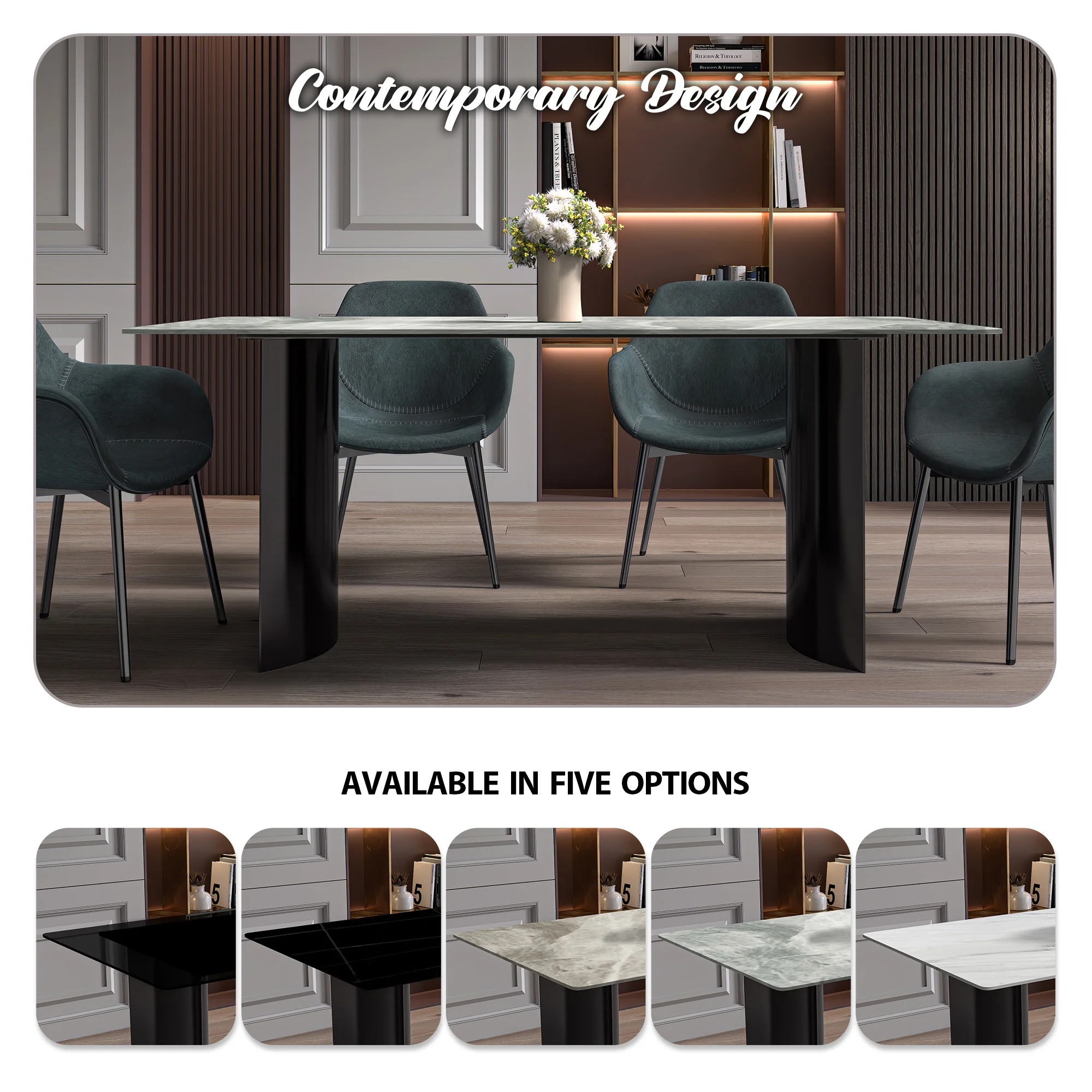 Zara Series Modern Dining Table Black Stainless Steel Base, With 71 Light Grey Sintered Stone Top