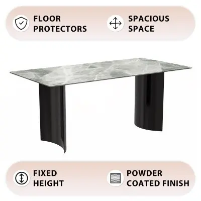Zara Series Modern Dining Table Black Stainless Steel Base, With 71 Light Grey Sintered Stone Top