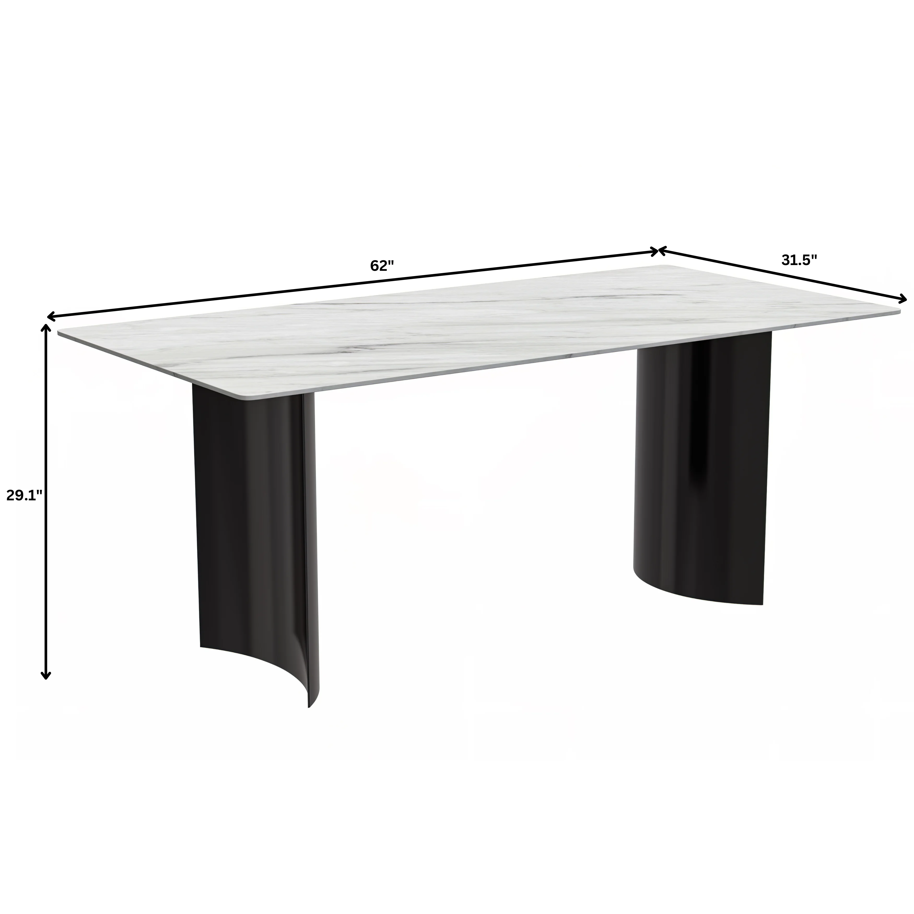 Zara Series Modern Dining Table Black Stainless Steel Base, With 71 White Sintered Stone Top
