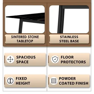 Zayle Series Modern Dining Table Black Base, With 55 Black/Gold Sintered Stone Top