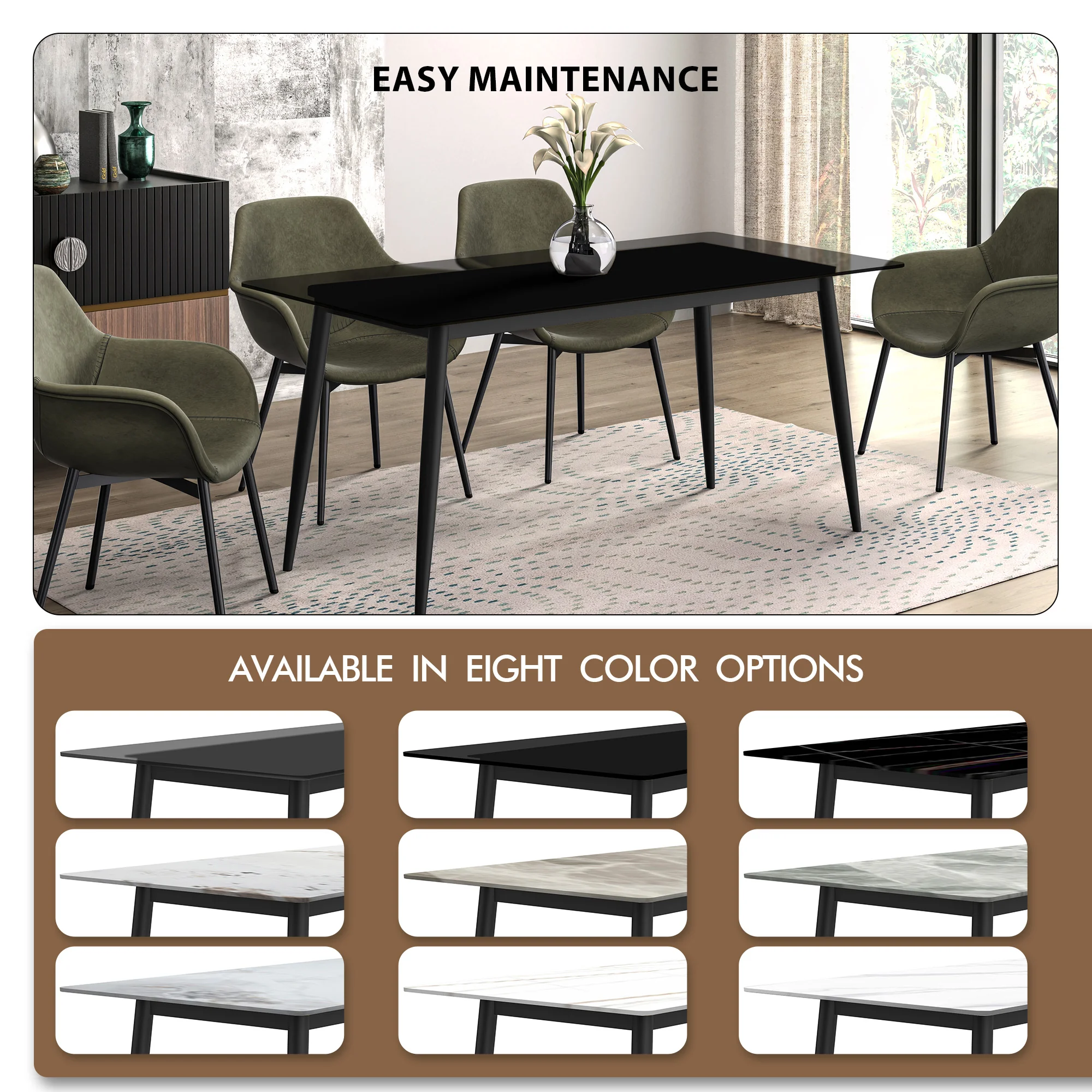 Zayle Series Modern Dining Table Black Base, With 55 Clear Glass Top