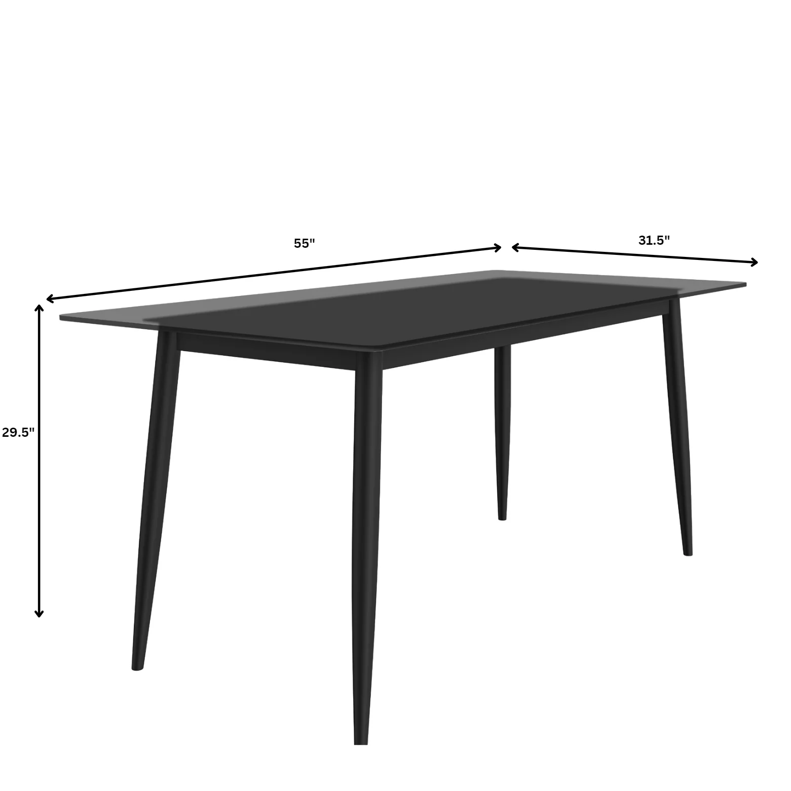 Zayle Series Modern Dining Table Black Base, With 55 Clear Glass Top