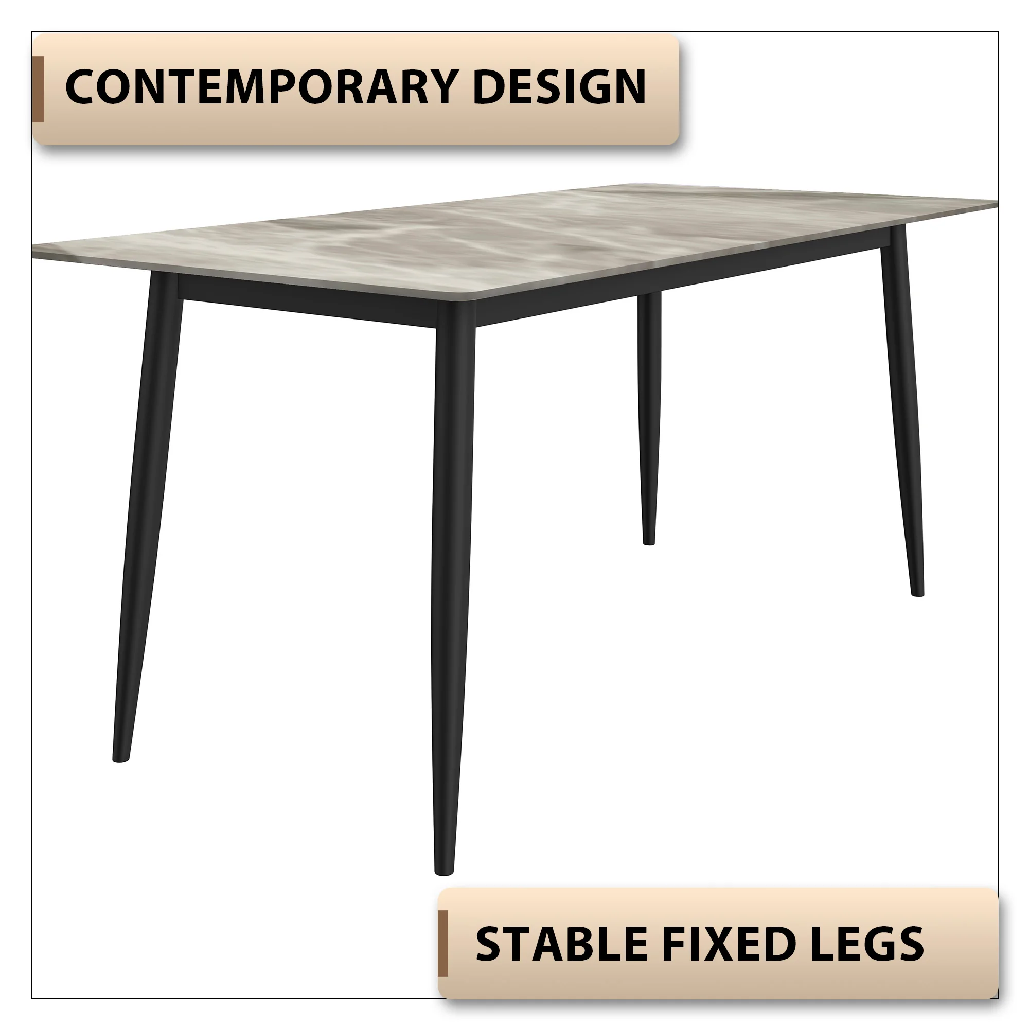 Zayle Series Modern Dining Table Black Base, With 55 Deep Grey Sintered Stone Top