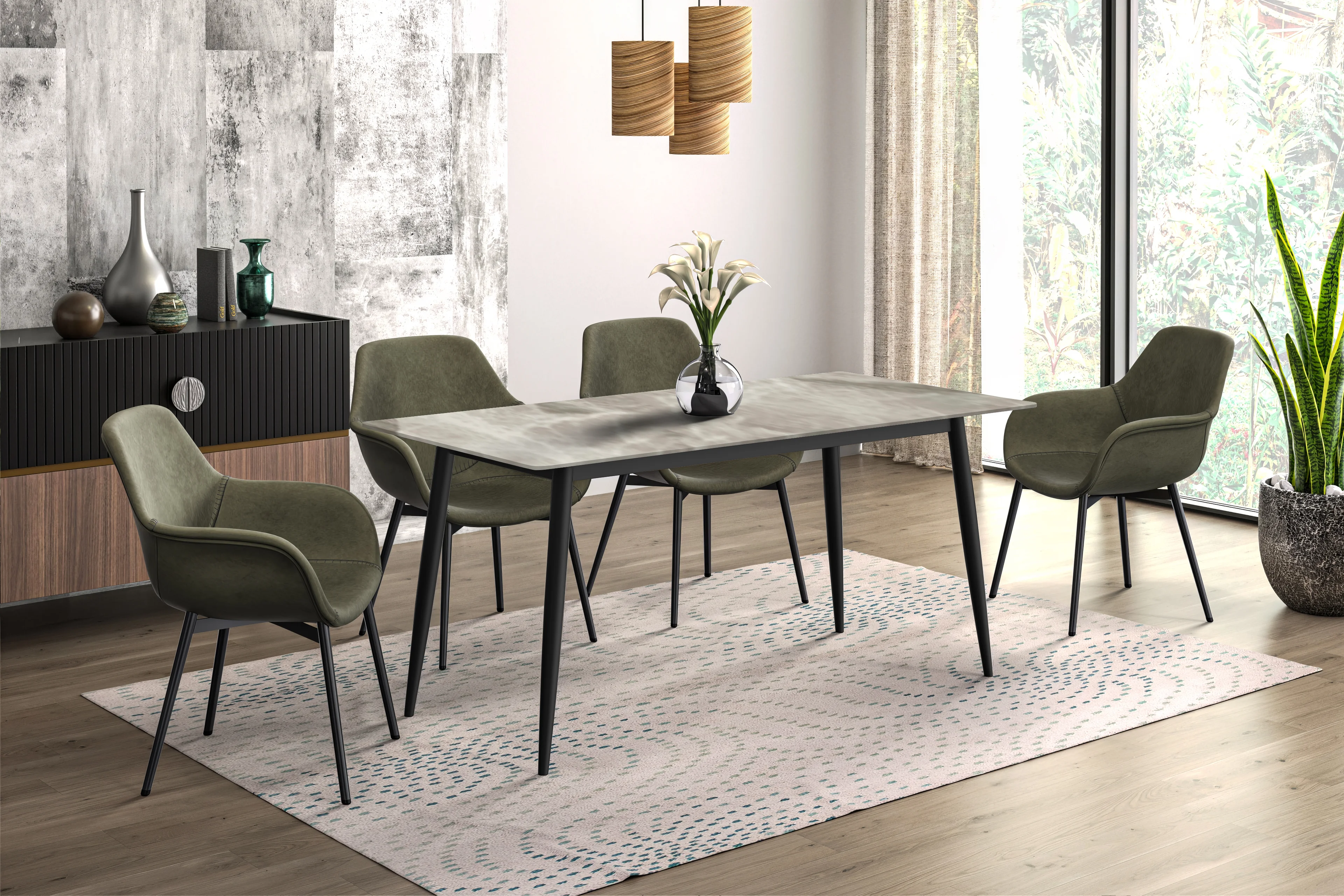 Zayle Series Modern Dining Table Black Base, With 55 Deep Grey Sintered Stone Top