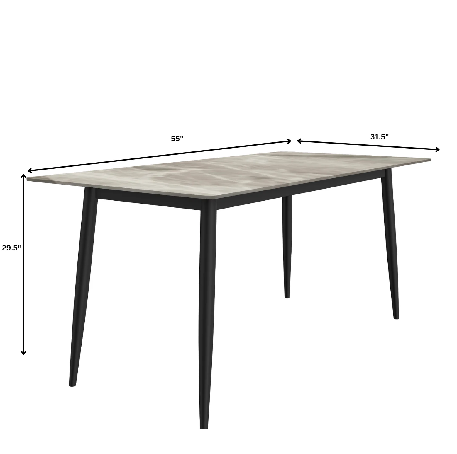 Zayle Series Modern Dining Table Black Base, With 55 Deep Grey Sintered Stone Top