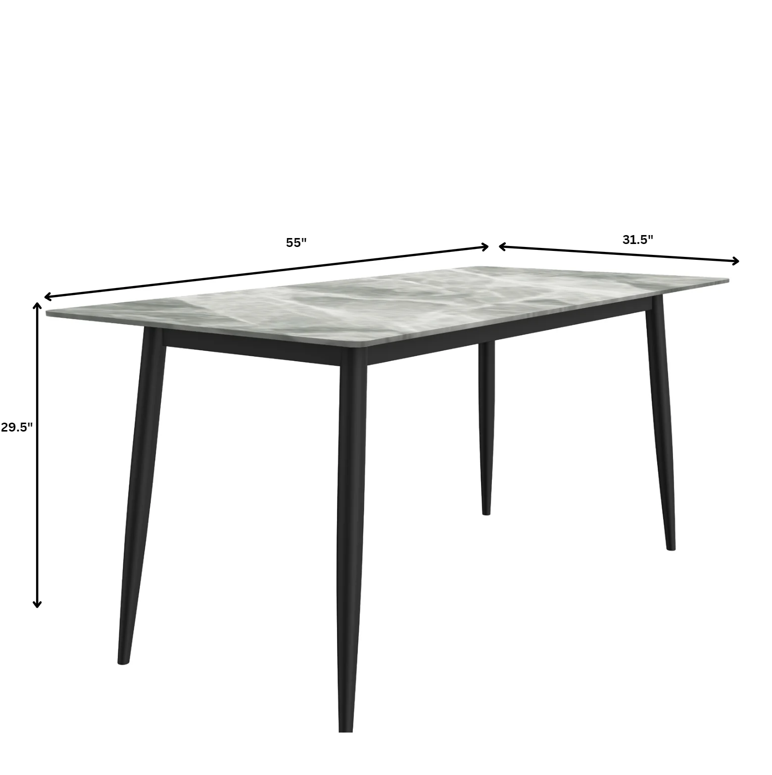 Zayle Series Modern Dining Table Black Base, With 55 Light Grey Sintered Stone Top